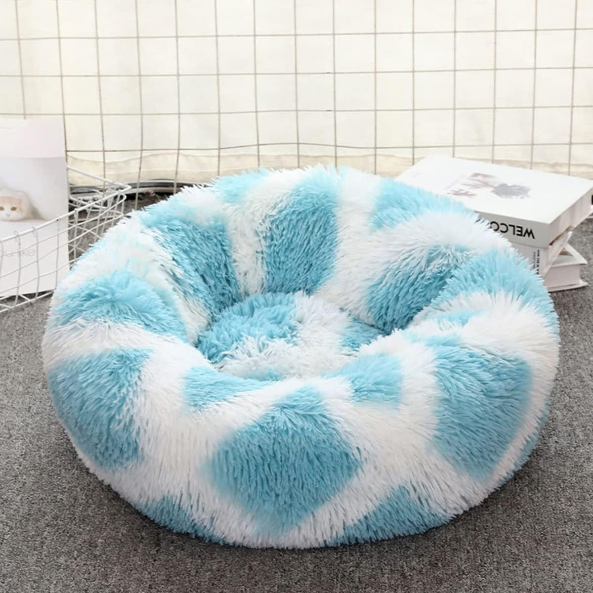 Calming Dog Bed & Cat Bed, Anti-Anxiety Donut Dog Cuddler Bed, Warming Cozy Soft Dog round Bed,For Small Medium Dogs and Cats43In
