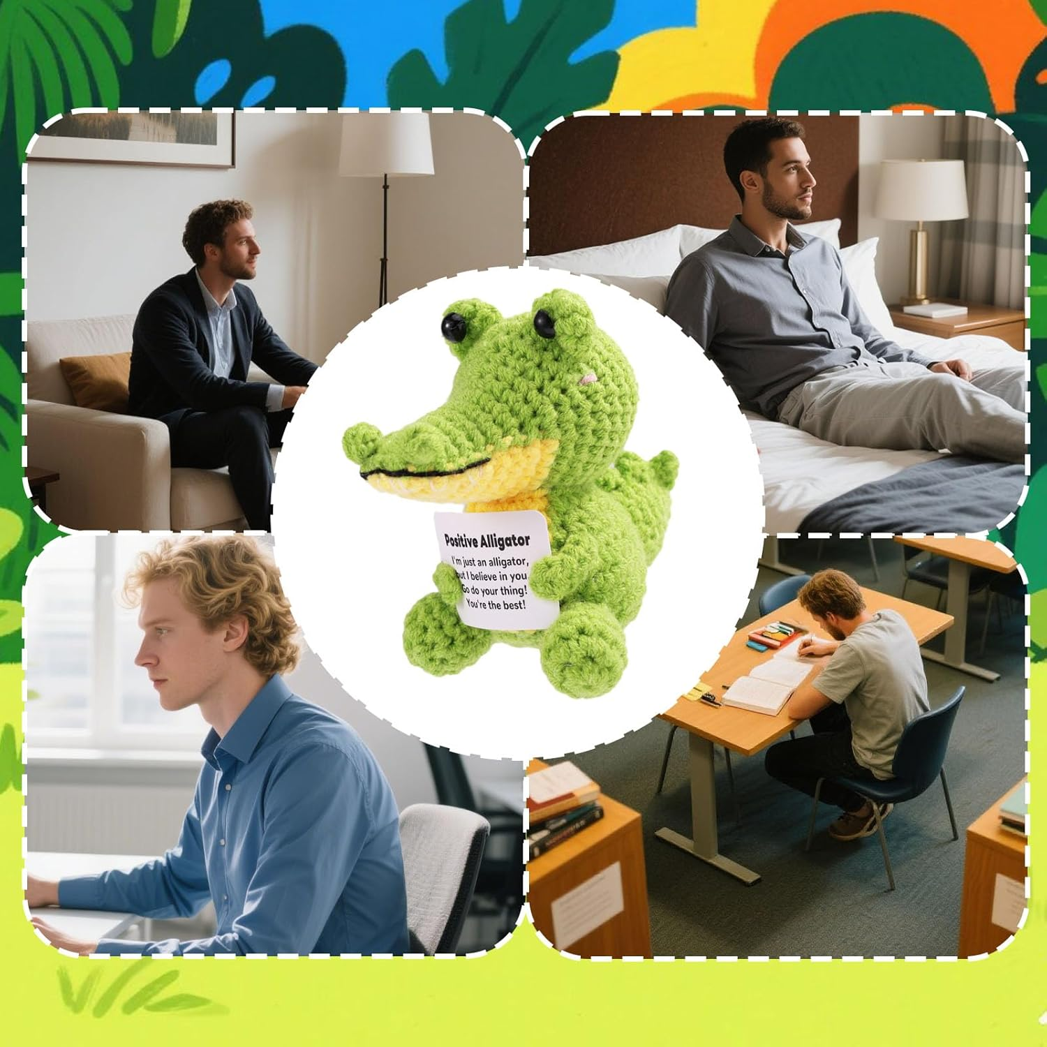 TOYMIS Positive Crochet Crocodile, Mini Cute Crochet Crocodile with Encouraging Card Incentive Crocodiles Gifts Emotional Plush Dolls for Friends Family image number 1