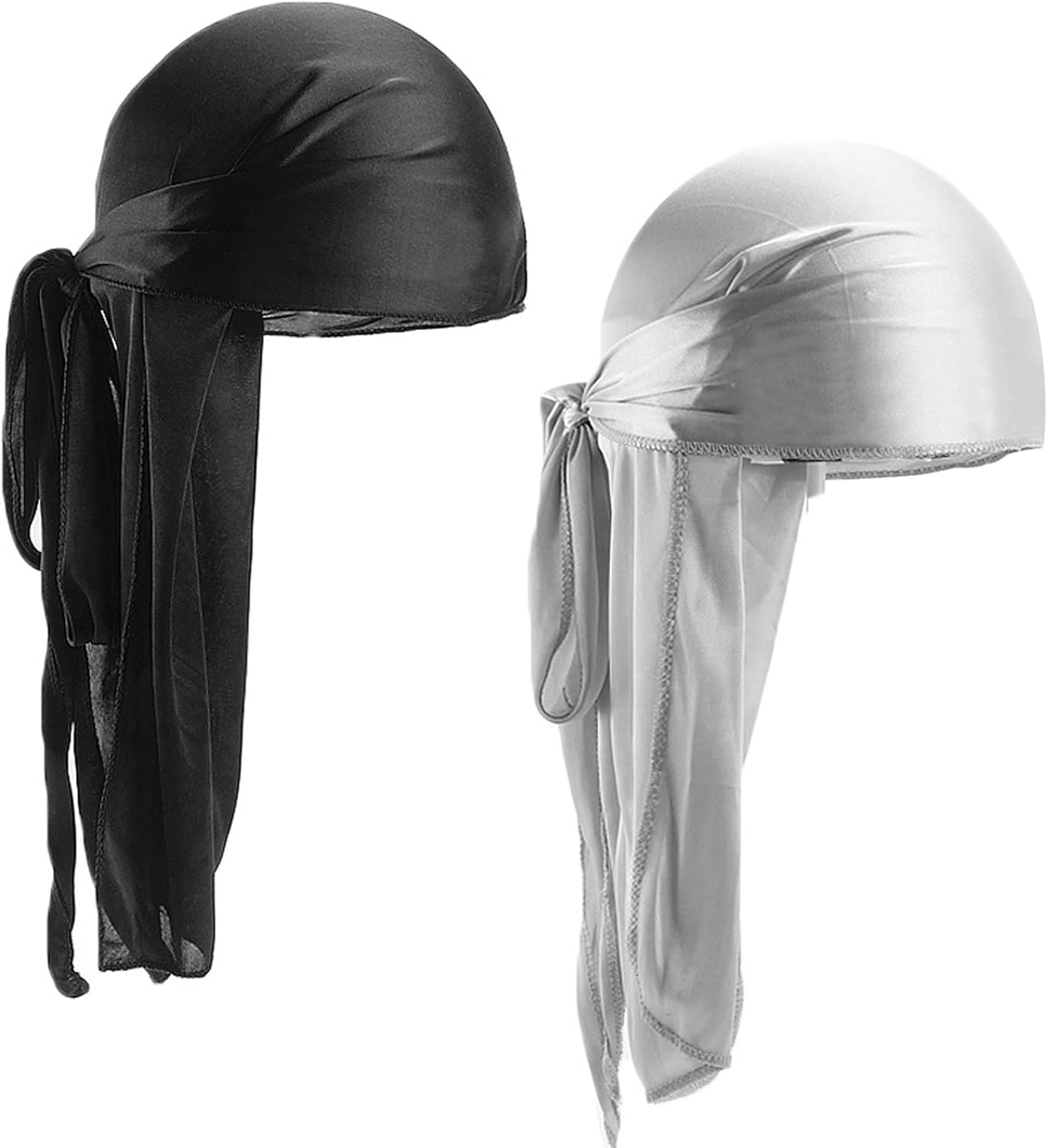 2 Pieces Long Tail Durag, Unisex Silk Durag 360 Waves Headwraps Wide Straps Pirate Hair Loss Chemo Cap Bandana Turban Hat for Women and Men Hip-Hop