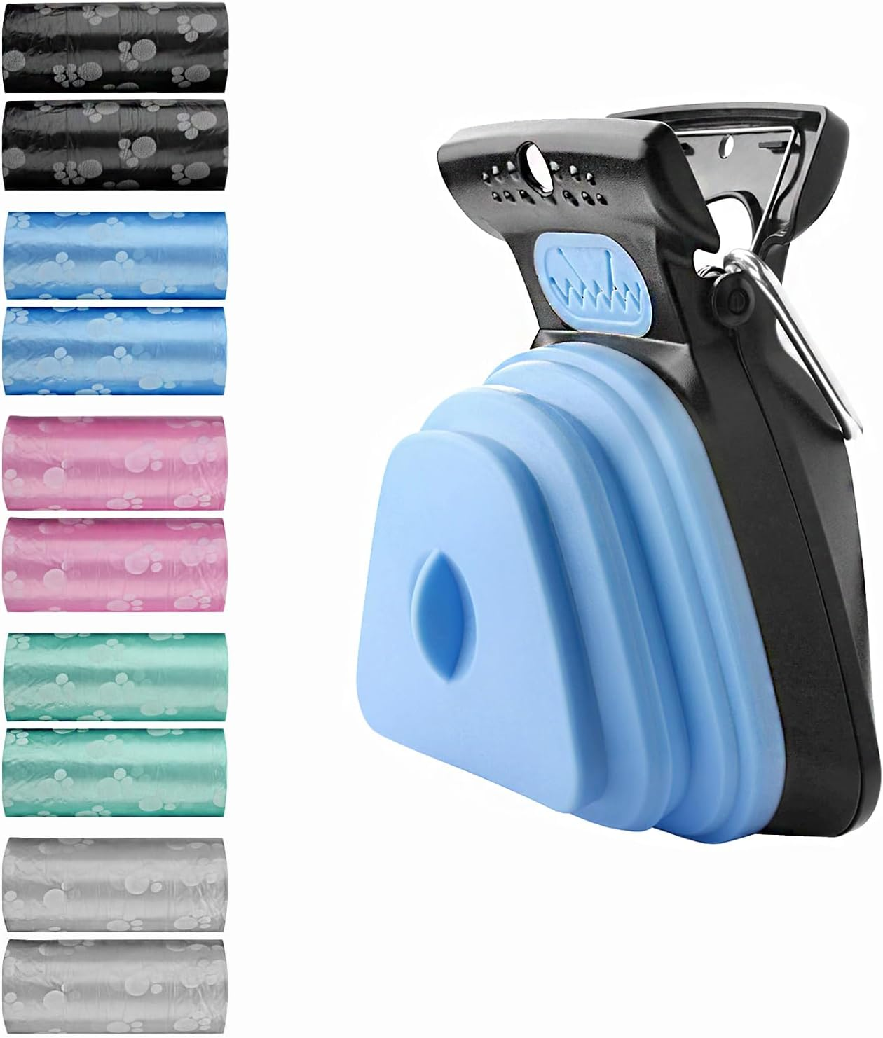 Dog Pooper Scooper with 10 Rolls, Portable Dog Poop Scooper, Sanitary Dog Waste Pick Up, Heavy Duty Dog Waste Cleaner with Bag Dispenser, Dog Leash Clip