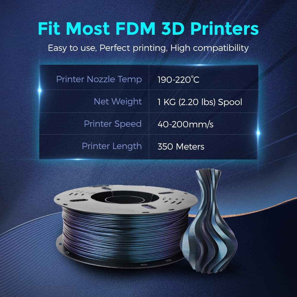 VOXELAB 3D Printer Filament, 1.75Mm PLA Multicolor Filament, Dimensional Accuracy +/- 0.02 Mm, 3D Printing Material 1Kg/ Spool, Compatible with FDM 3D Printer (Burnt Titanium) image number 4