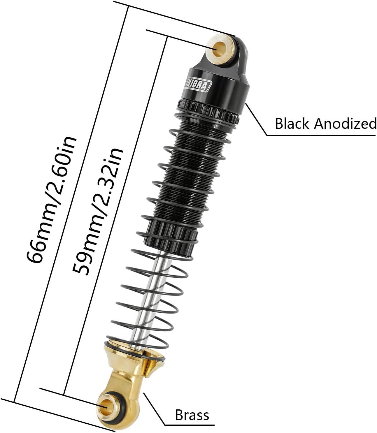 INJORA 59Mm Shocks Long Threaded-Brass & Aluminium Shock Absorber Oil Damper for TRX4M TRX4MT 1/18 RC Crawler Upgrade image number 1