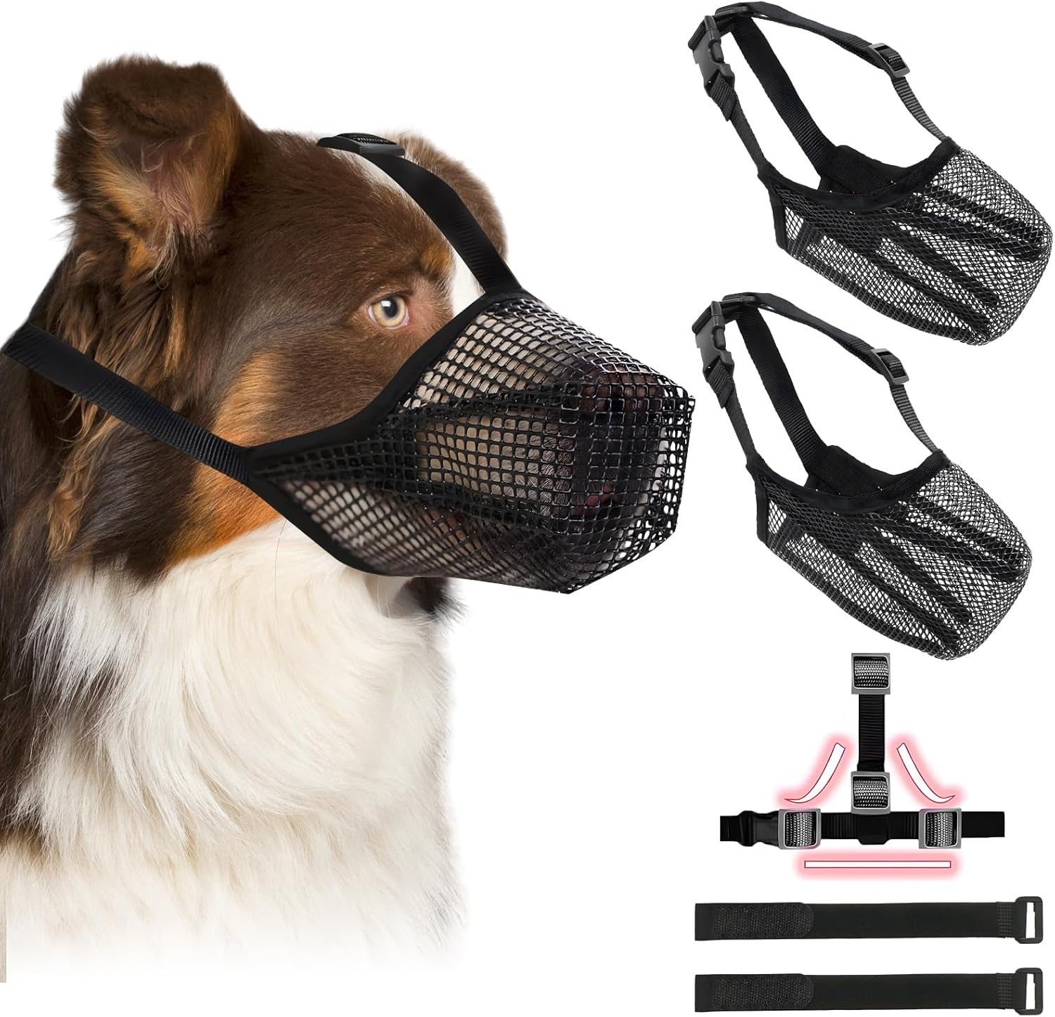 2Pcs Muzzle for Dogs, Breathable Mask PE Material, Soft/Mesh/Breathable/Adjustable, Prevents Biting, Chewing Barking, Suitable for Running Small, Medium, Large Dogs, L (M) image number 2