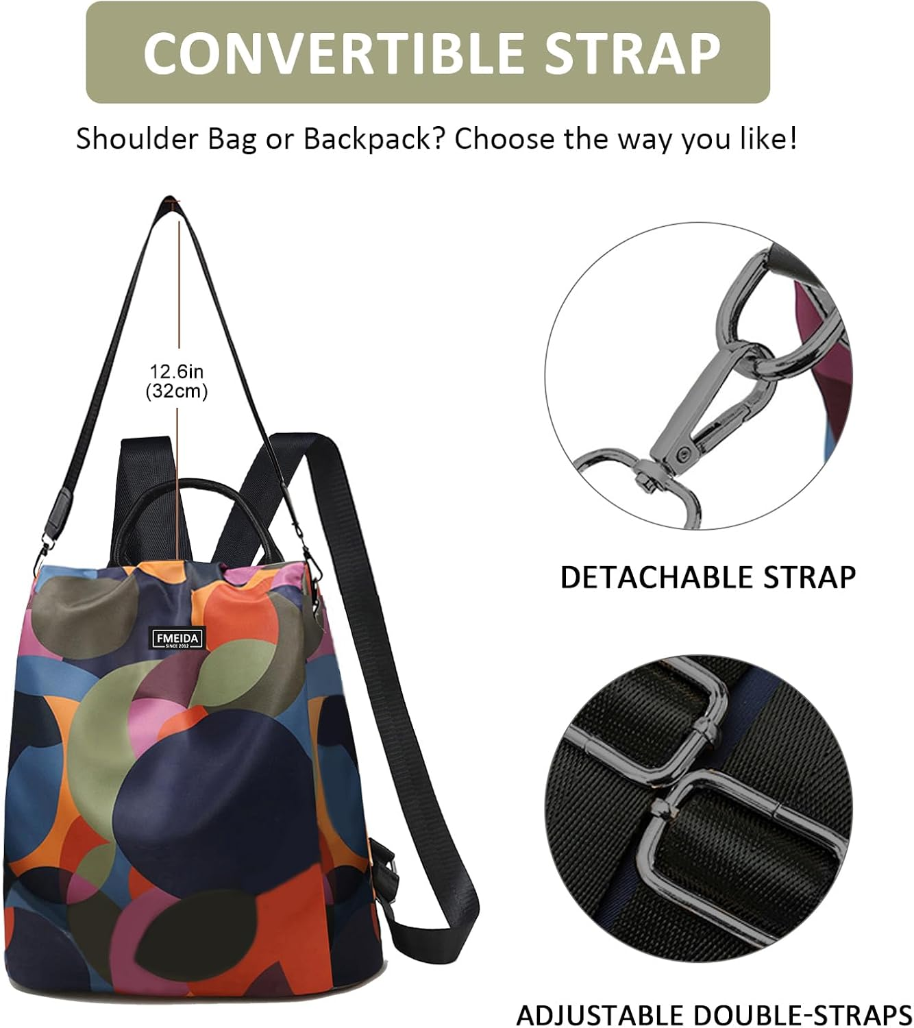 Fmeida Anti-Theft Backpack for Women, Waterproof Nylon Daypack Shoulder Bag Ladies Rucksack Handbags Lightweight Travel Bag School Bags Fashion Casual Backpacks Purse for Girls - Blue, White Flowers image number 5