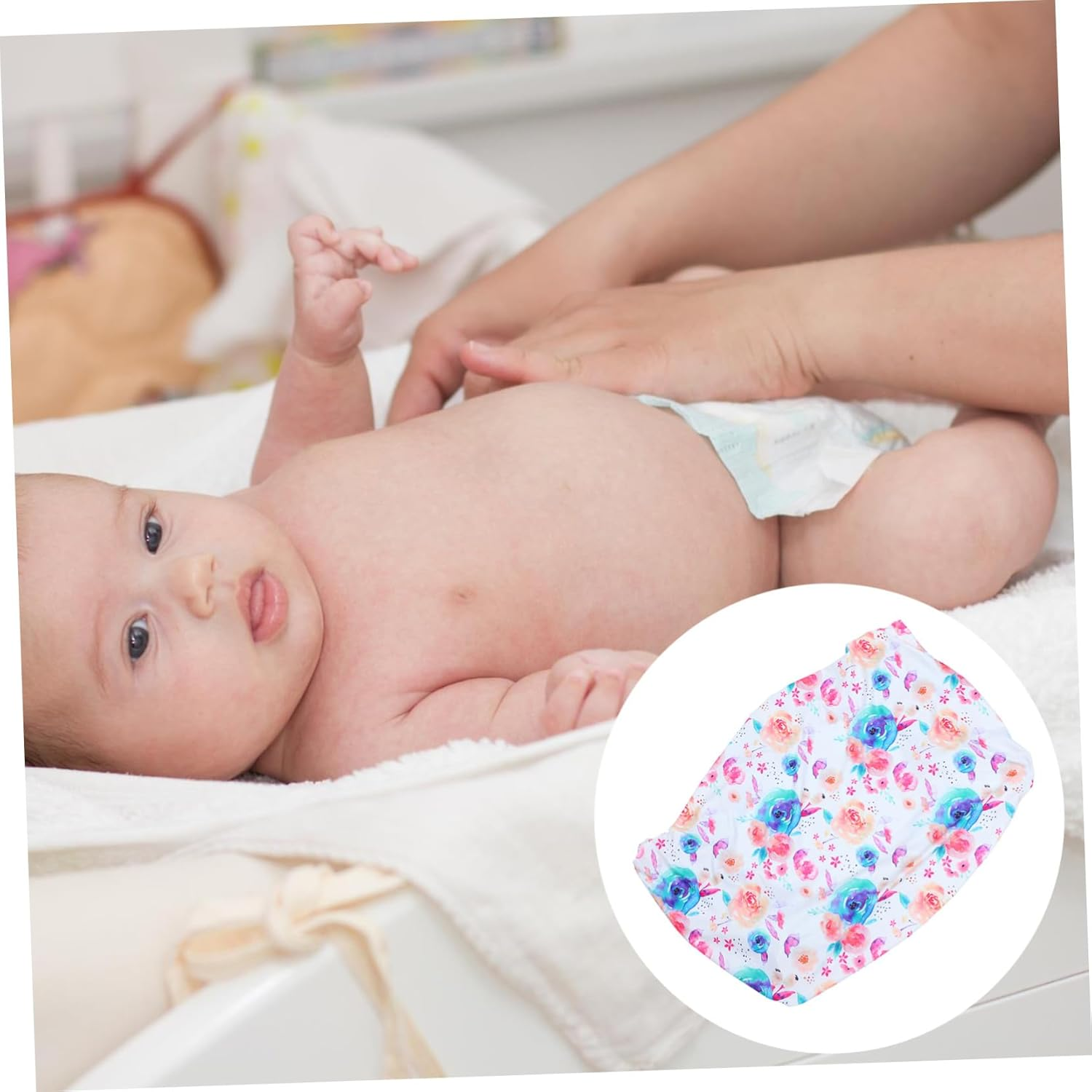 Floral Baby Changing Mat Cover for Newborns, Dismountable Cotton Changing Pad Sheet, Breathable Cradle Mattress Protector for Infant Care and Travel image number 3