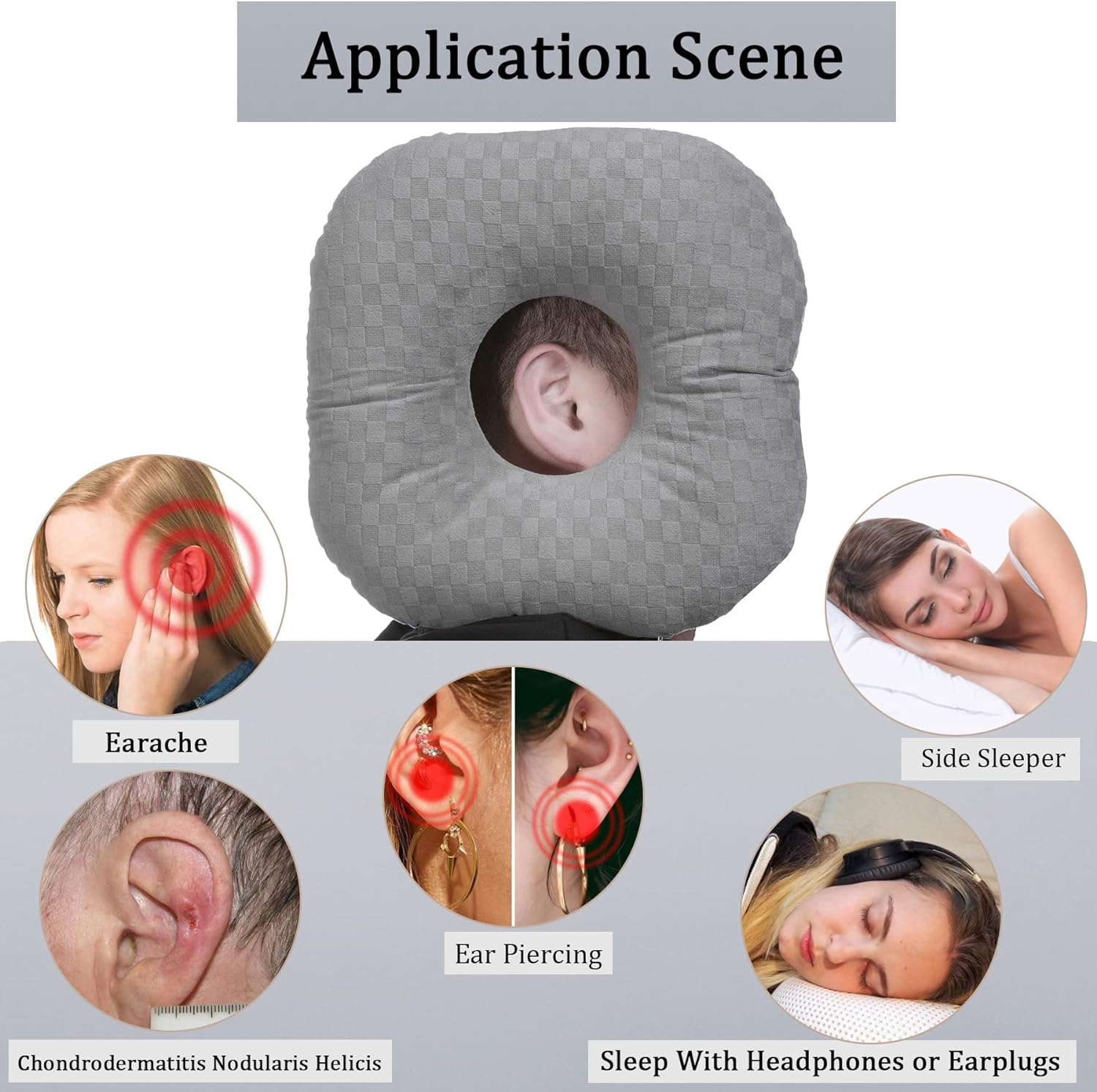 Ear Piercing Pillow for Side Sleepers, Pillow with an Ear Hole for CNH and Ear Pain Ear Inflammation Pressure Sores, O-Shaped Side Sleeping Pillow, Ear Guard Pillow image number 3