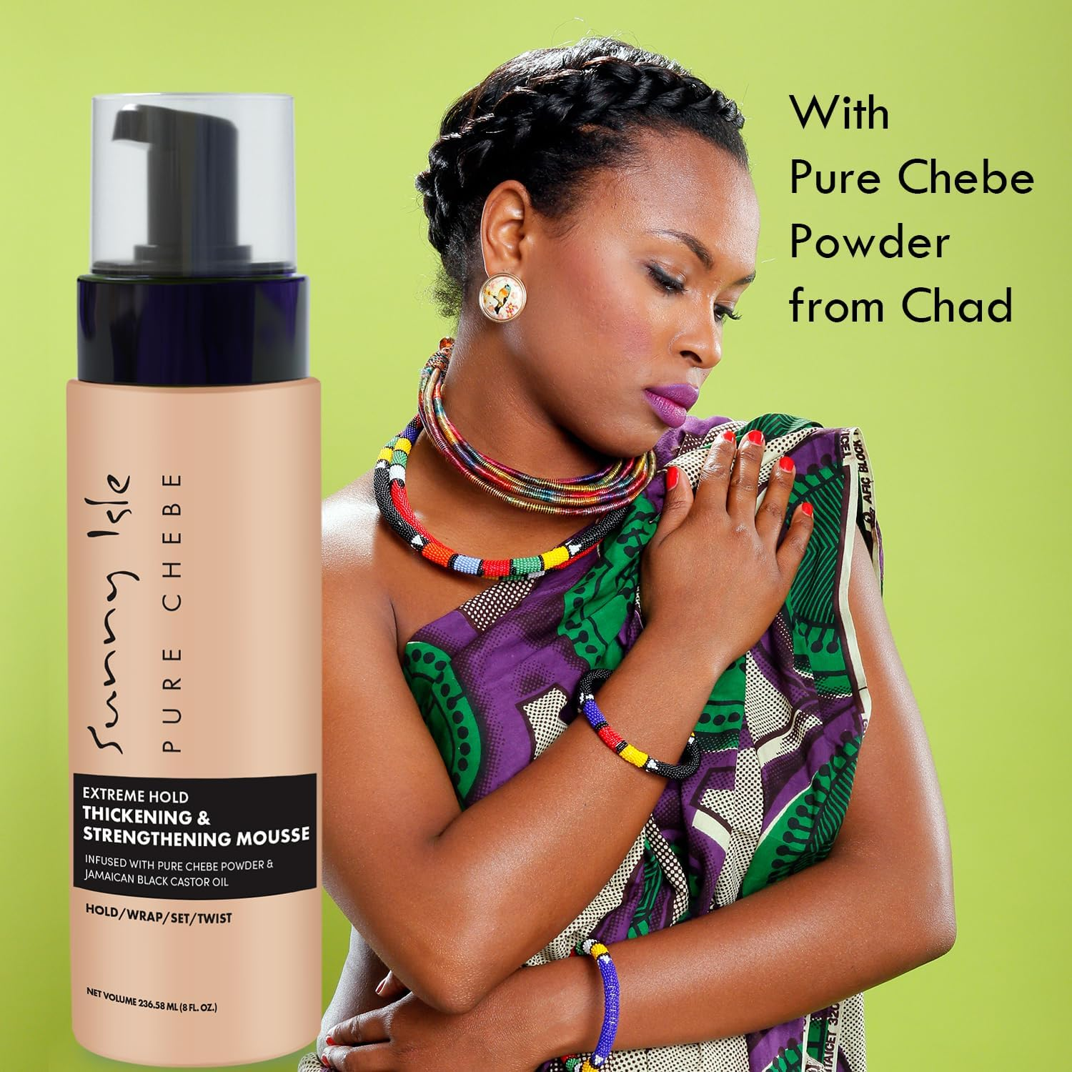 Sunny Isle Pure Chebe Extreme Hold Thickening & Strengthening Mousse 8Oz | Hold, Wrap, Set, Twist | Infused with African Chebe Powder and Jamaican Black Castor Oil image number 5