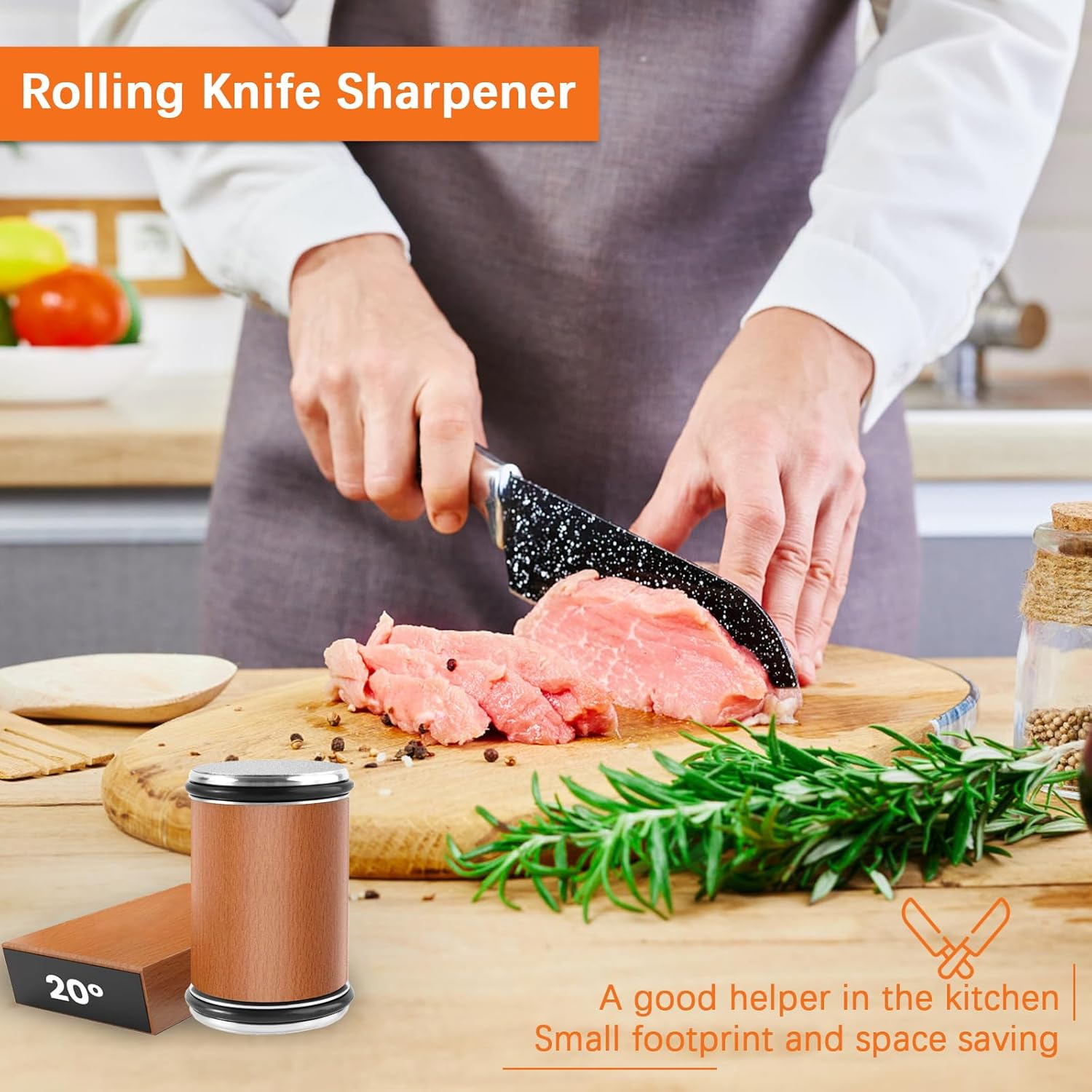 Rolling Knife Sharpener, Straight Edge Rolling Knife Sharpener Set, Kitchen Knife Sharpening Tool, Rolling Knife Sharpener Tool for Kitchen Knives, Provides 15-20 Degree Sharpening image number 3