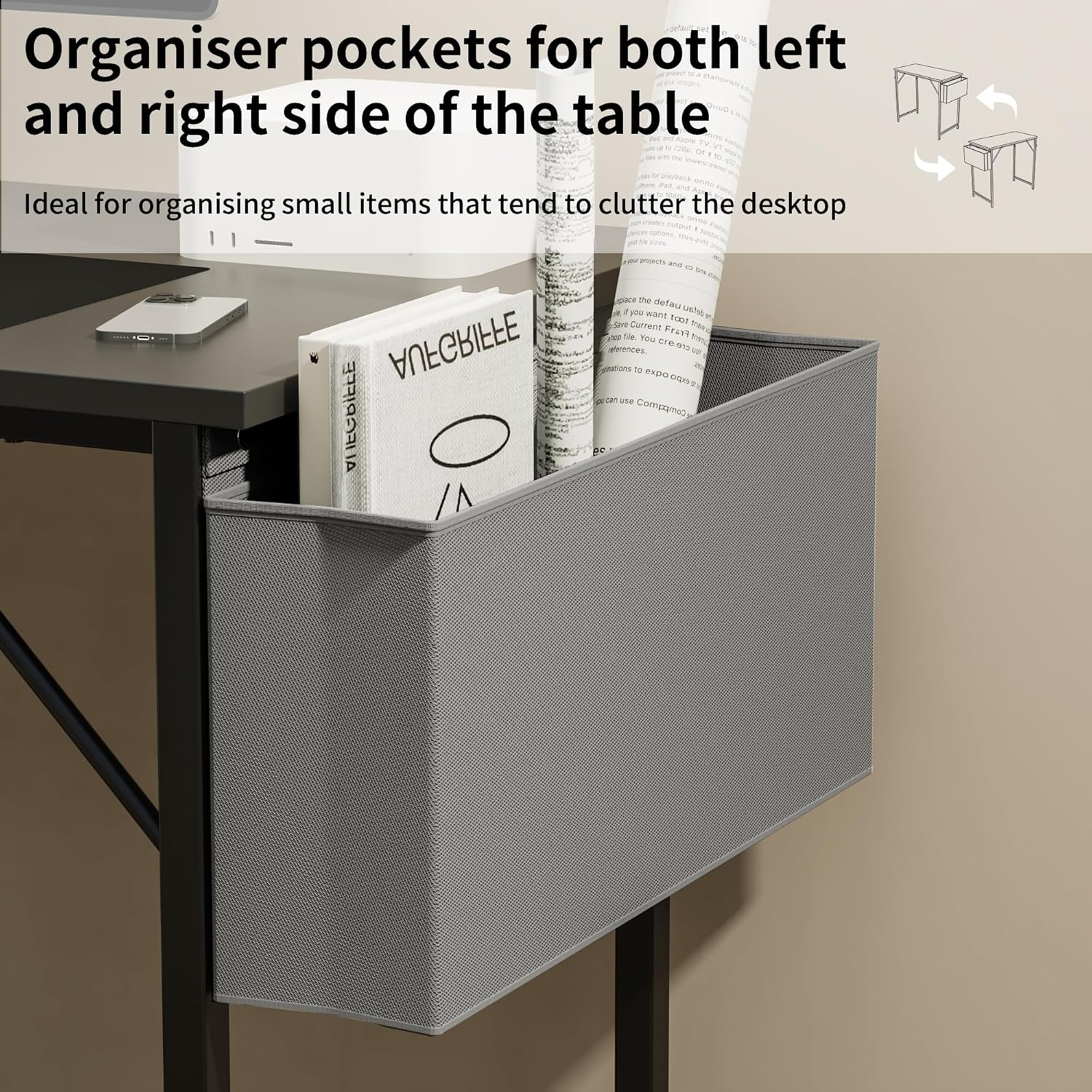 Computer Desk for Home Office & Gaming, Sturdy Writing Desk with Storage Bag & Headphone Hook, Modern Study Table for Bedroom, Durable Metal Frame, Easy to Assemble Workstation (80 * 40 Cm) image number 1