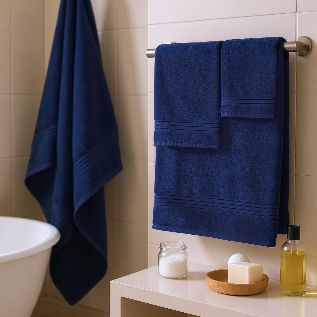 COZYART Navy Blue Bath Towels Set, Turkish Cotton Hotel Towels for Bathroom, Bathroom Towels Set of 6 with 2 Bath Towels, 2 Hand Towels, 2 Washcloths, 650 GSM 6 Piece Towel Set image number 6