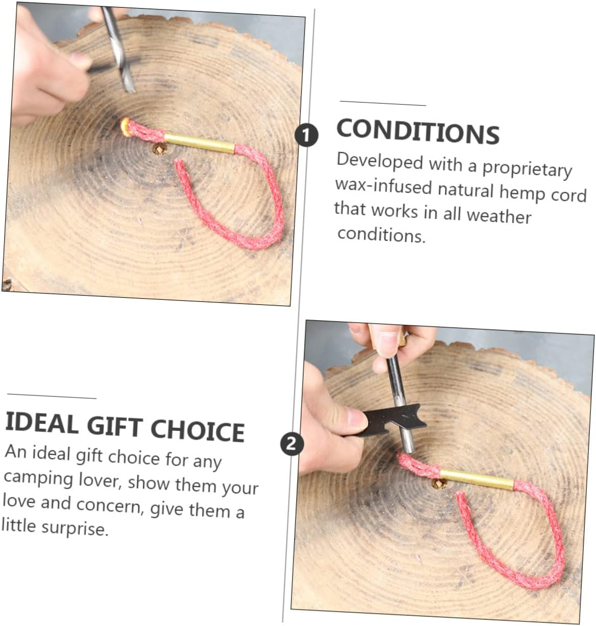 Outdoor Waxed Fire Rope with Aluminum Sleeve 3Pcs, Camping Emergency Fire Starter Wick Cord for Hiking and BBQ Survival image number 3