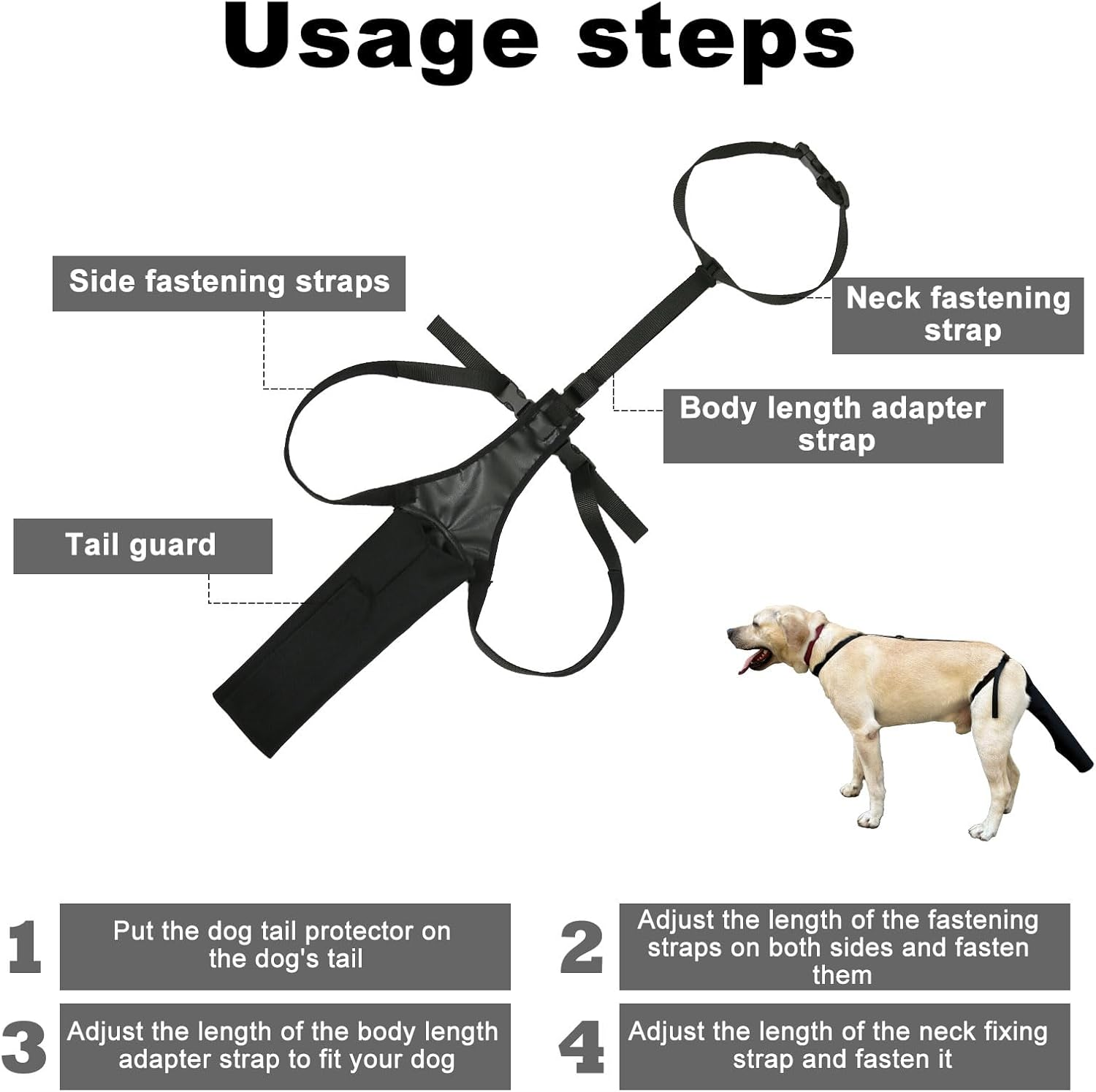 Dog Tail Protector, Dog Tail Guard Dog Tail Cover for Wounds Black Dog Harness with Tail Guard Dog Tail Protector Sleeve (Size L) image number 2