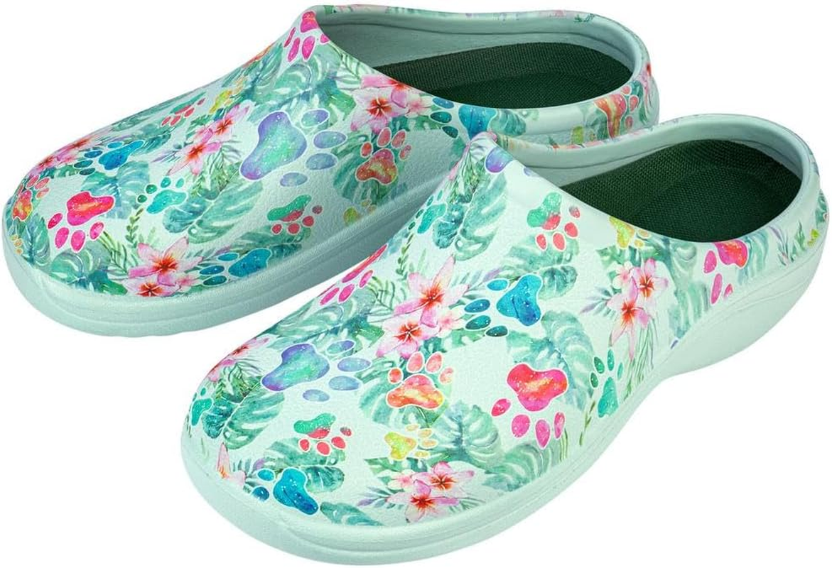 Lightweight Paw Print Garden Clogs Comfortable & Breathable Slip-On Shoes for Gardening