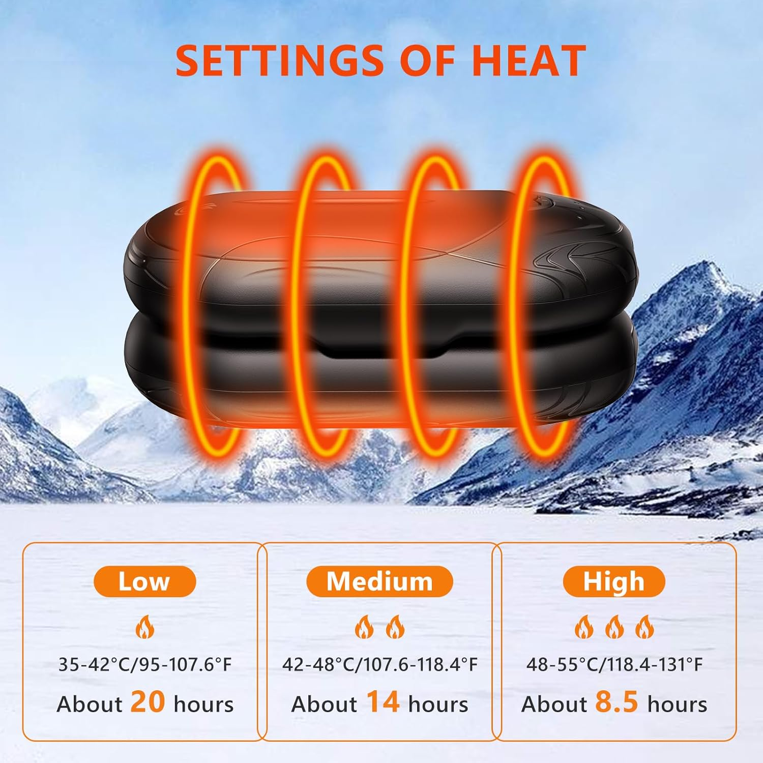 20Hrs Rechargeable Hand Warmers 2-Pack, Electric Split Hand Warmers, Portable Pocket Warmers with 3 Heating Modes Rapid Heating Ideal Warming Gift image number 2