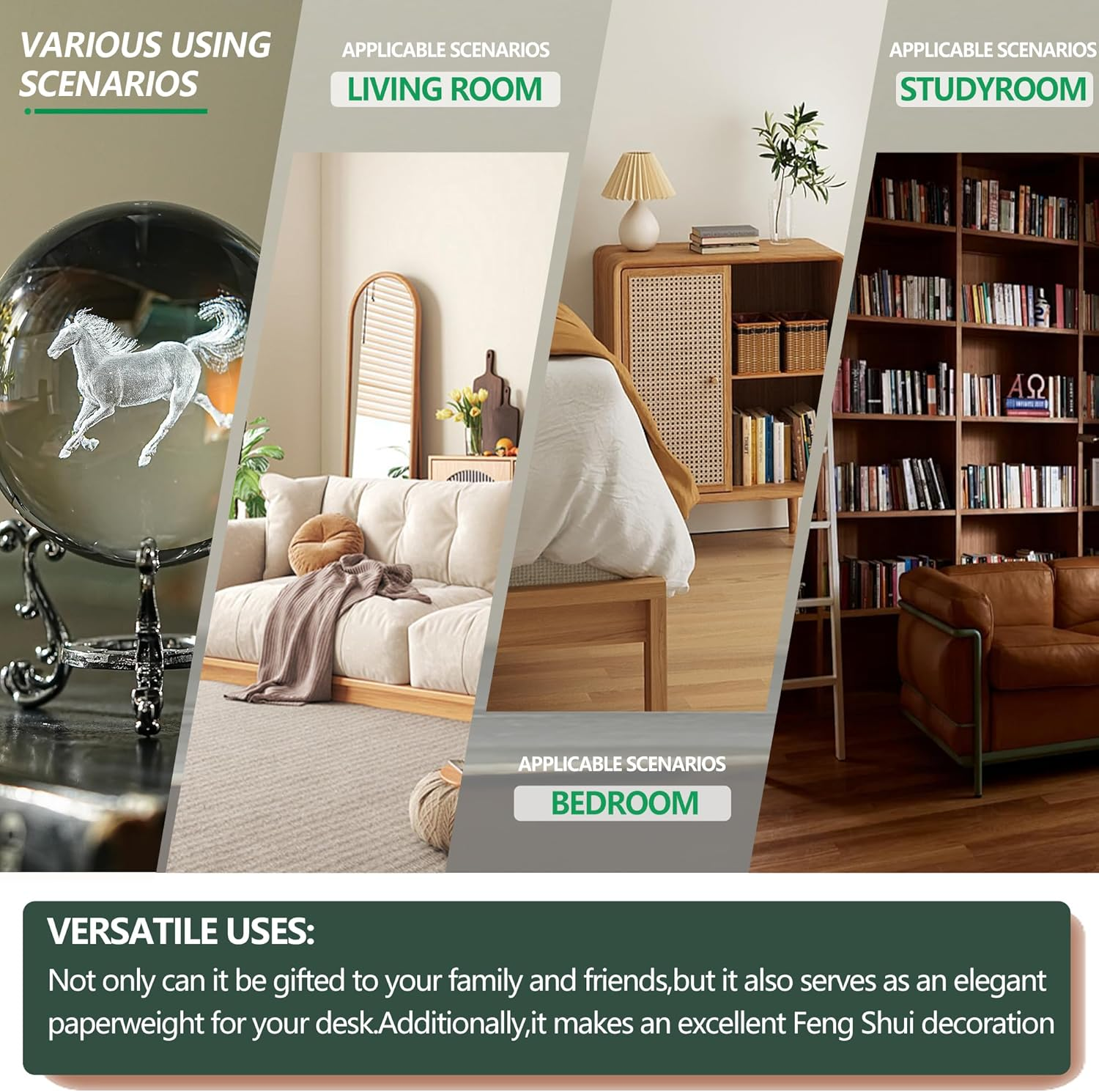 60Mm 3D Horse Crystal Ball Figurines with Stand Chinese Zodiac Glass Ball Feng Shui Sphere Home Table Decor image number 5