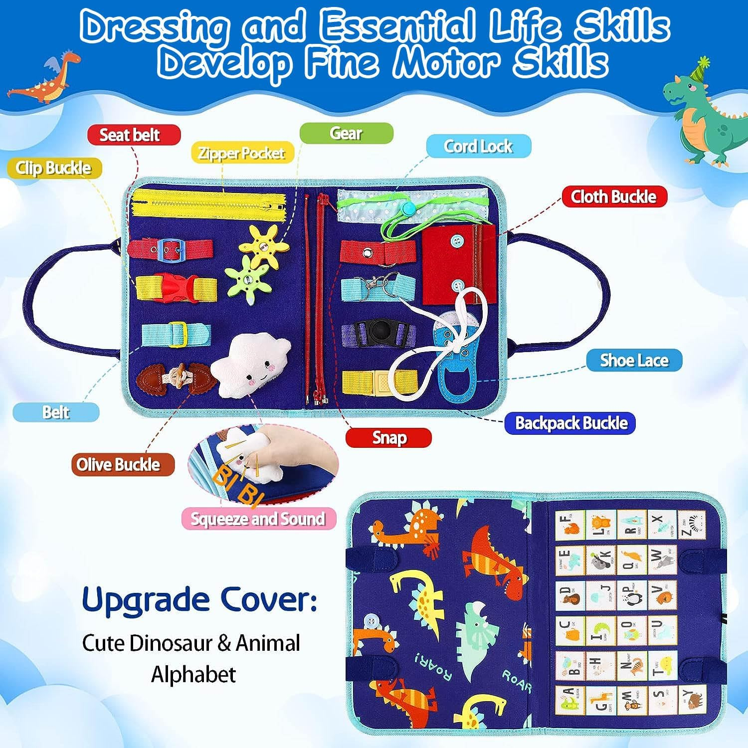 Montessori Toys for Toddlers, Busy Board, Toddler Sensory Toys Preschool Educational Busy Book Travel Toys for Toddlers 3 4 5 Year Old Girls Boys Gift Plane Car Activities Baby Quiet Book (Blue) - Pink image number 6