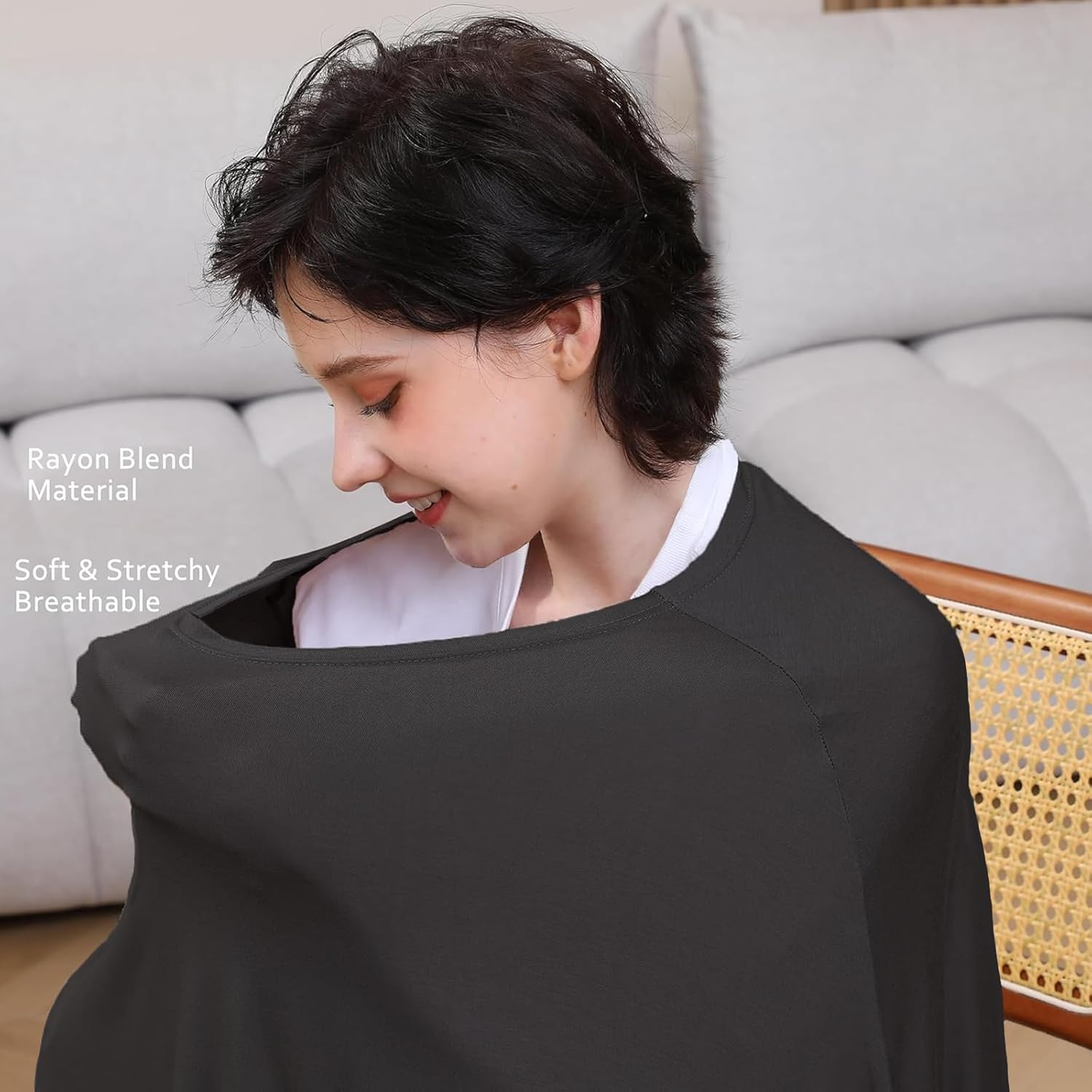 Weidllys Multi-Use Nursing Cover for Breastfeeding, 360&deg;Full Coverage Nursing Poncho, Rayon Soft & Breathable Breastfeeding Cover up (Black) image number 4