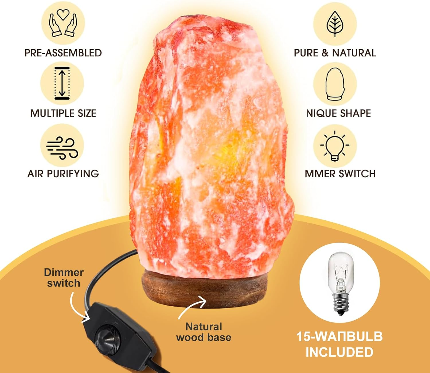 Himalayan Salt Lamp &ndash; Natural Pink Rock Lamp with Wooden Base, Warm Dimmable Glow, Relaxing Home Decor (4-7LB) &ndash; Thoughtful Gift from the Himalayas image number 3