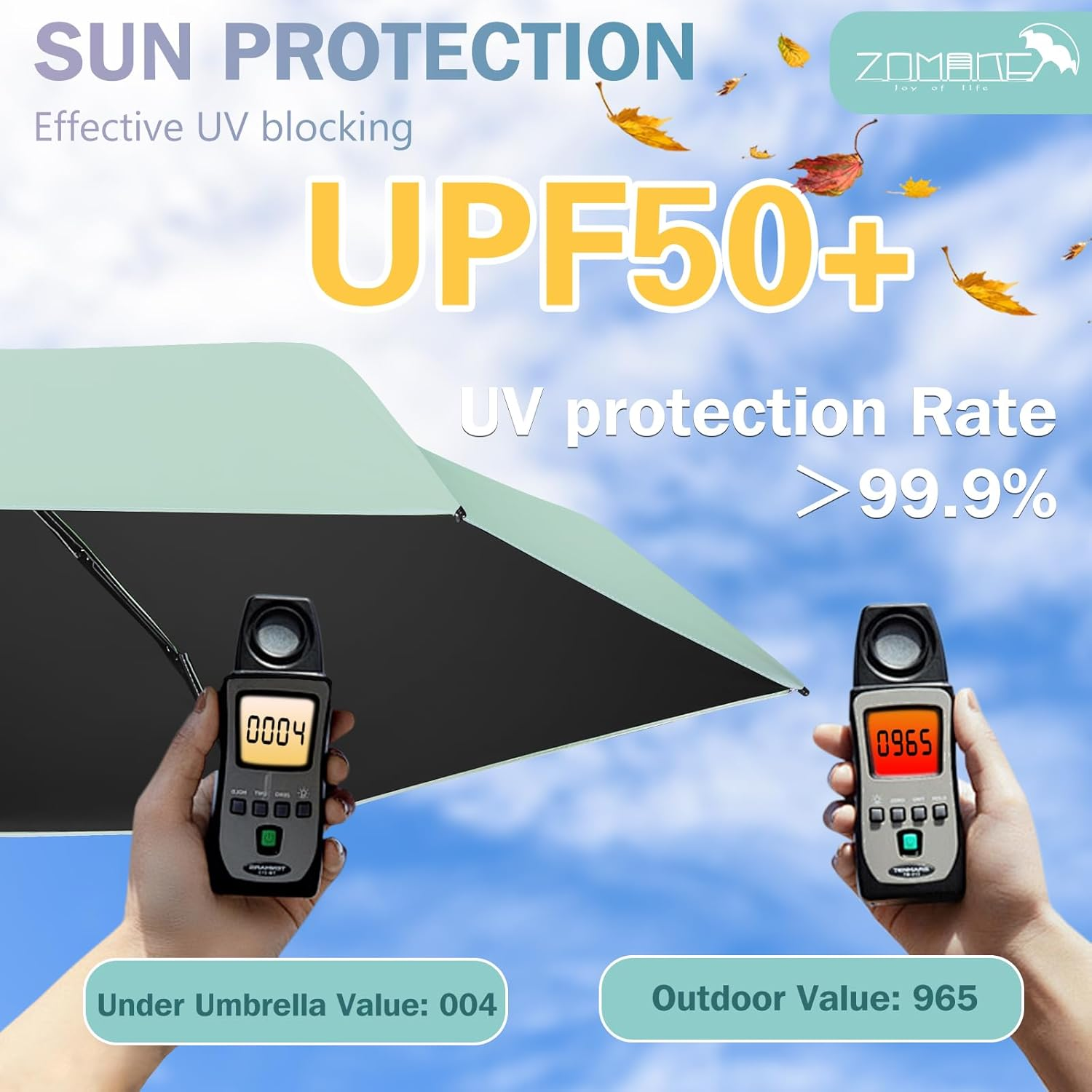 ZOMAKE UV Mini Umbrella - Lightweight Travel Umbrellas 99% UV Protection, Small Compact Portable for Women Men Kids Multiple Colors - Light Green image number 4
