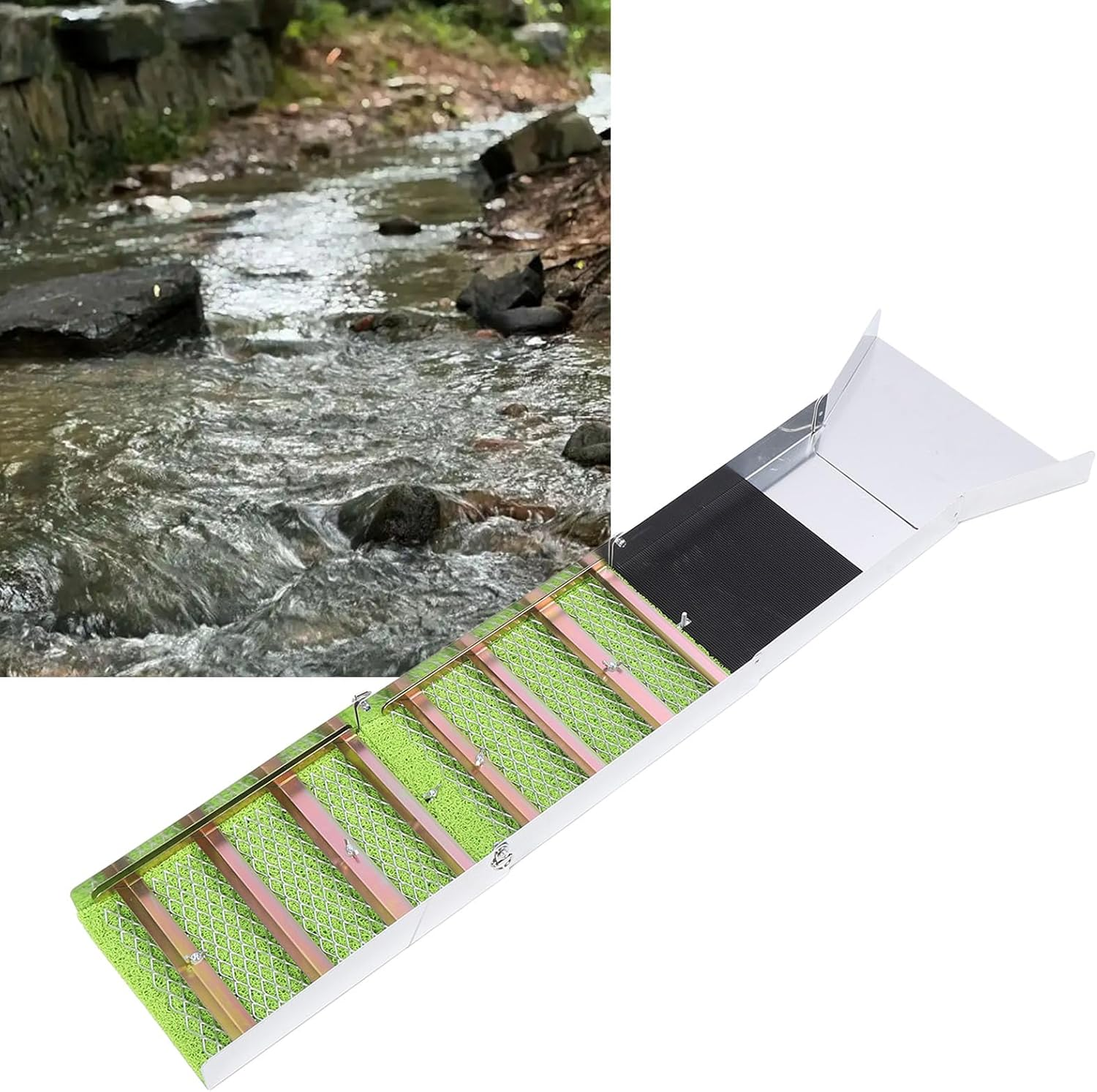 50 Inch Folding Aluminum Alloy Sluice Box, Portable Sluice Box for Gold Mining, Gold Sluice Equipment, Gold Prospecting Tool for River, Creek, Gold Panning, Dredging image number 5