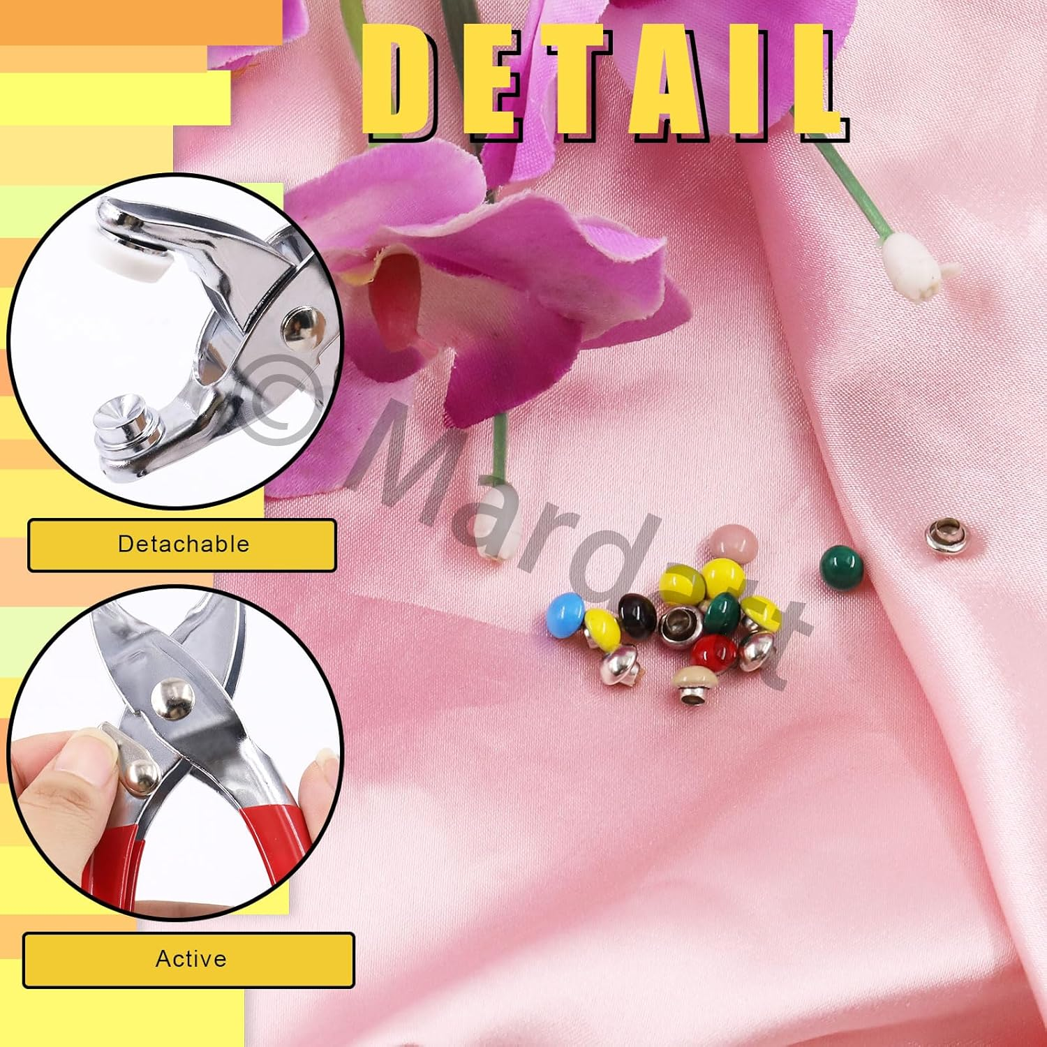 Mardatt 200 Sets 5Mm Double round Cap Leather Rivets with Fixing Tools, 10 Colors Caps Leather Rivets Metal Studs Leather Rivet Dome Rivets for Leather Craft DIY Decoration image number 4