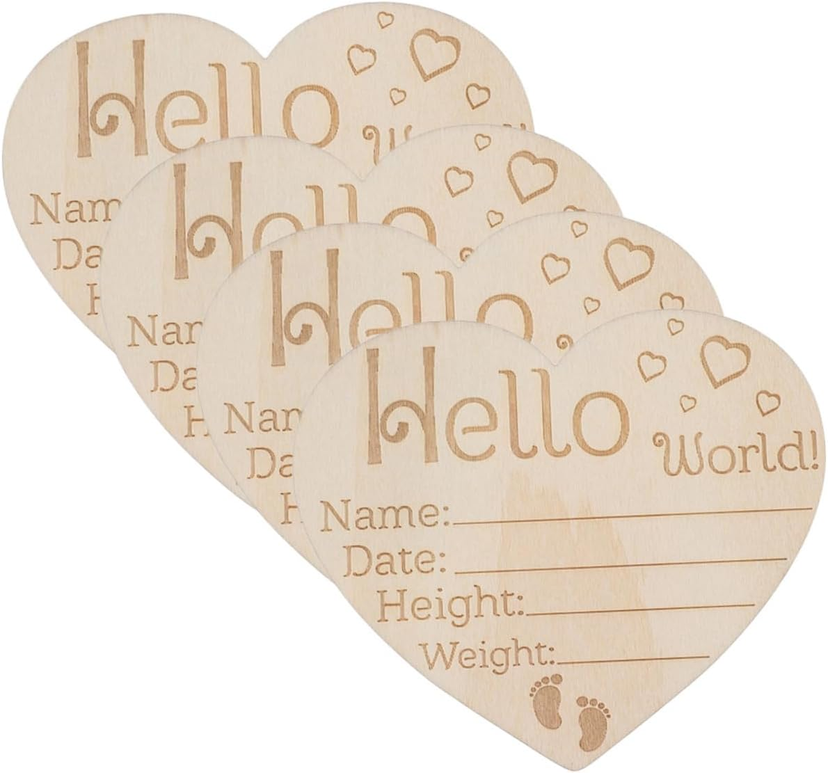 4Pcs Wooden Newborn Announcement Sign Heart Shape Name Sign for Photography Props Nursery Decoration Unique Milestone Keepsake image number 3