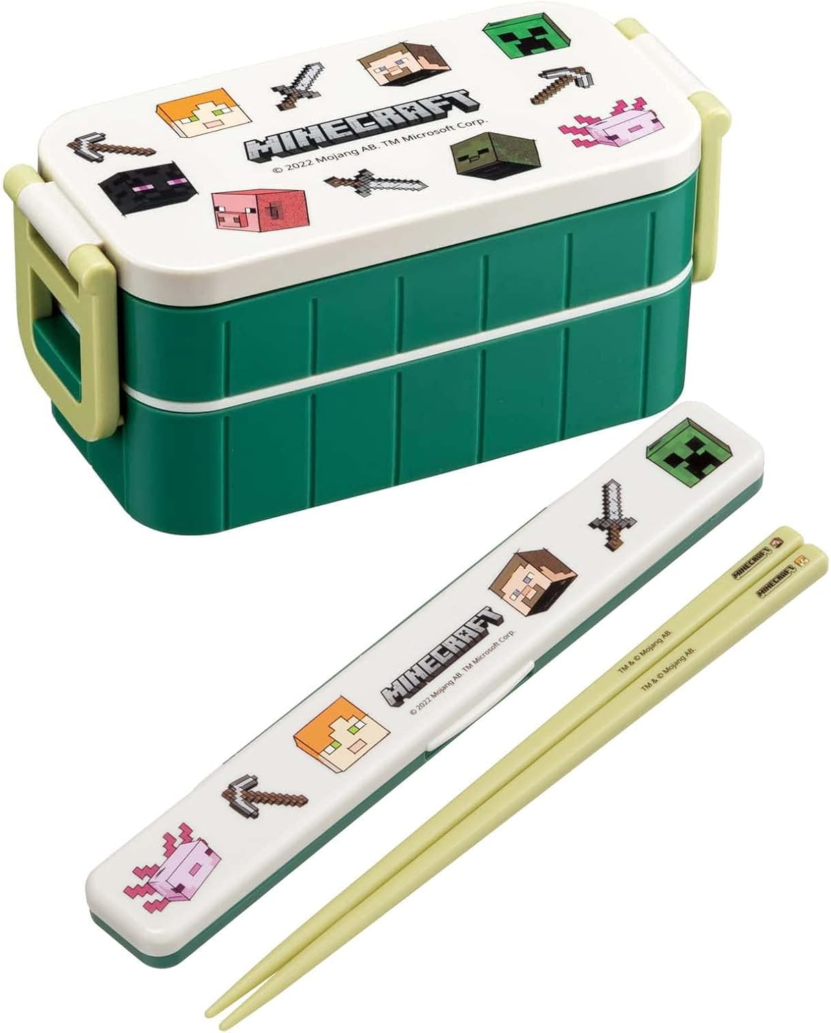 Skater YZW3AG-A Minecraft Explorer Lunch Box, 20.3 Fl Oz (600 Ml), Antibacterial, 2-Tier, for Women, Made in Japan - Chopstick Spoon image number 4