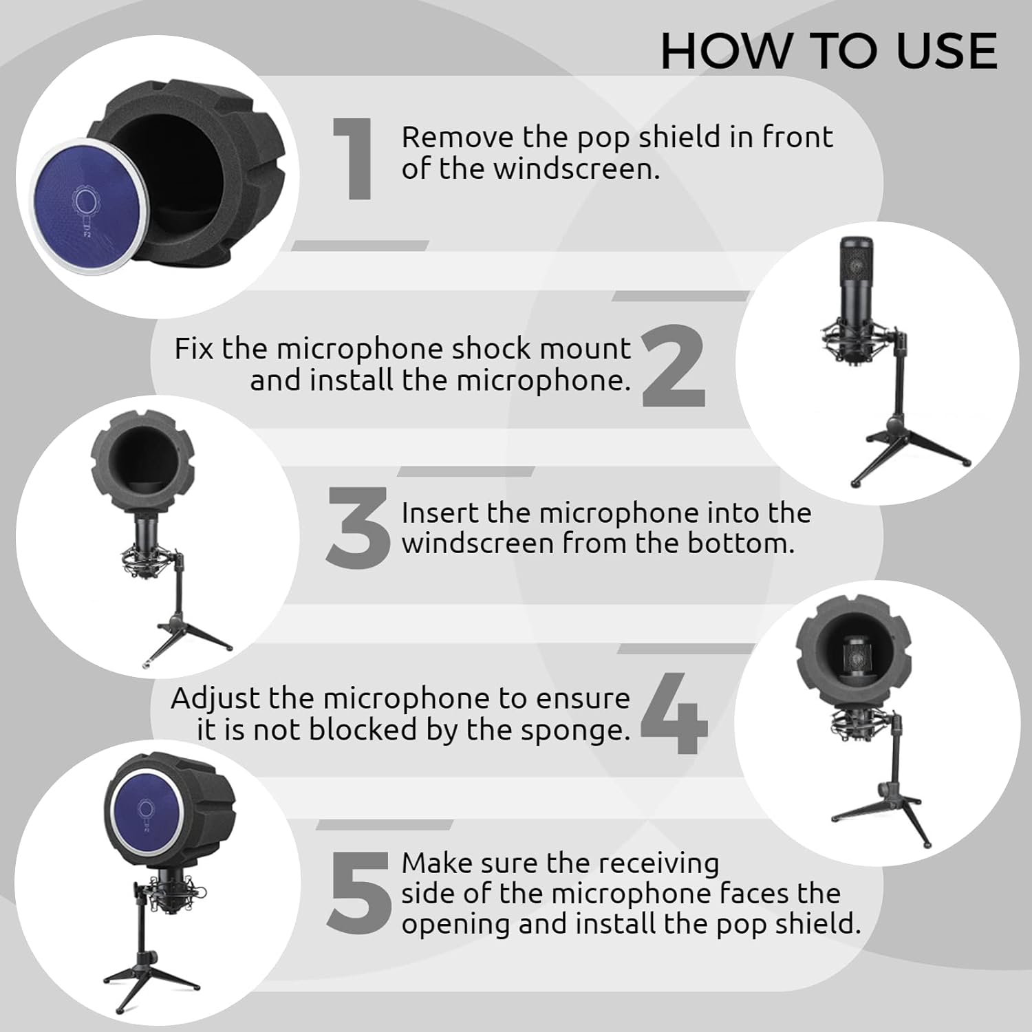 Microphone Pop Filter, Wind Shield Acoustic Filter for Record Studios, Mic Sound-Absorbing Foam, Vocal Isolation Foam Ball, Noise Canceling Sponge Microphone Windscreen image number 4