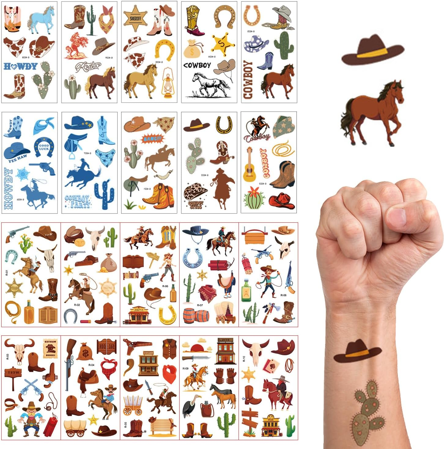 20 Cowboy Boy Tattoo Stickers, Cartoon Stickers in Western Style, Handmade Event Gifts, Suitable for Face and Hand Decoration image number 1