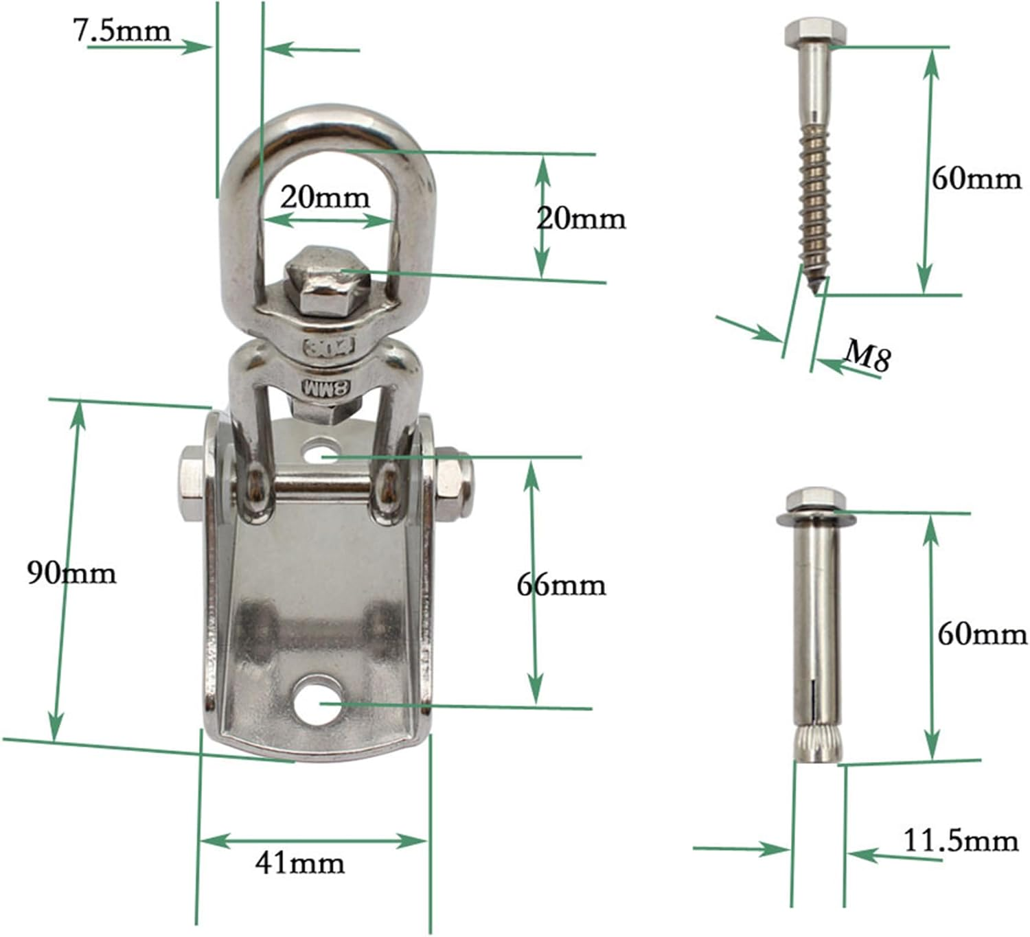 Heavy Duty Swing Hanger Hook, 360&deg; Swivel Swing Hook with 4 Screws for Porch Yoga Seat Hammock Sandbag Indoor Outdoor Stainless Steel Swivel Hook Fixing Plate Boxing Sandbag Hanging Chair Fixing image number 2