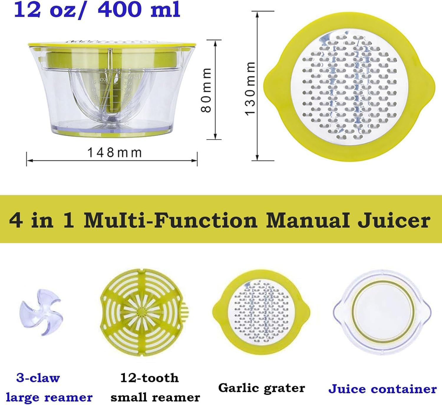 4 in 1 Manual Manual Juicer,1Pc Citrus Lemon Orange Juicer Manual Hand Squeezer with Measuring Cup and Grater,Lemon Orange Hand Juicer Manual Fruit Squeezer,Manual Hand Citrus Lemon Orange Squeezer image number 5