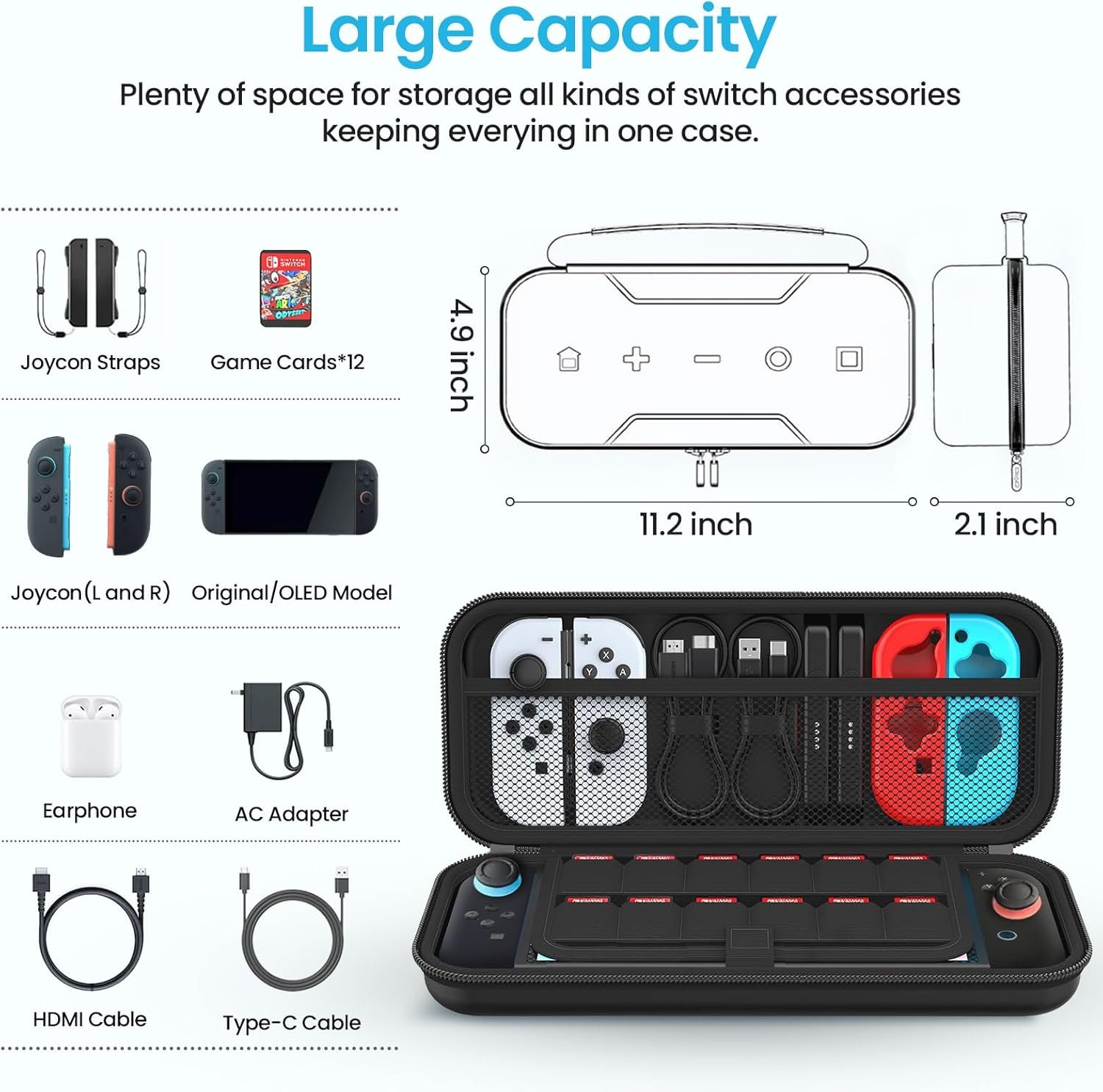 Rsaquar Carrying Case for Nintendo Switch 2 2025 - Shockproof Water-Resistant Hard Shell Travel Storage for Switch 2 & Accessories - Compact with 12 Game Cartridges, Pro Controller Pocket, Black