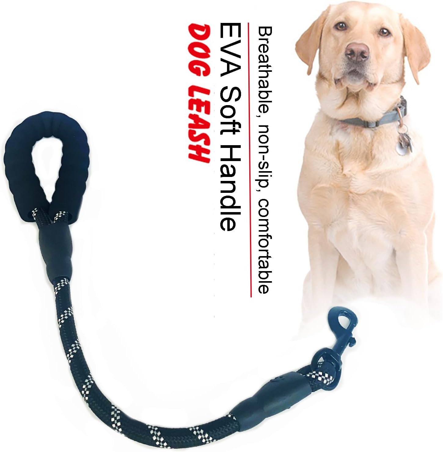 Easy Control with Short Dog Leash for Climbing Training Walking and Guiding Blind, 2 Feet Nylon Dog Leash, Strong Leash with Highly Reflective Threads for Medium Large Heavy Duty Dog Leads (Black) image number 5