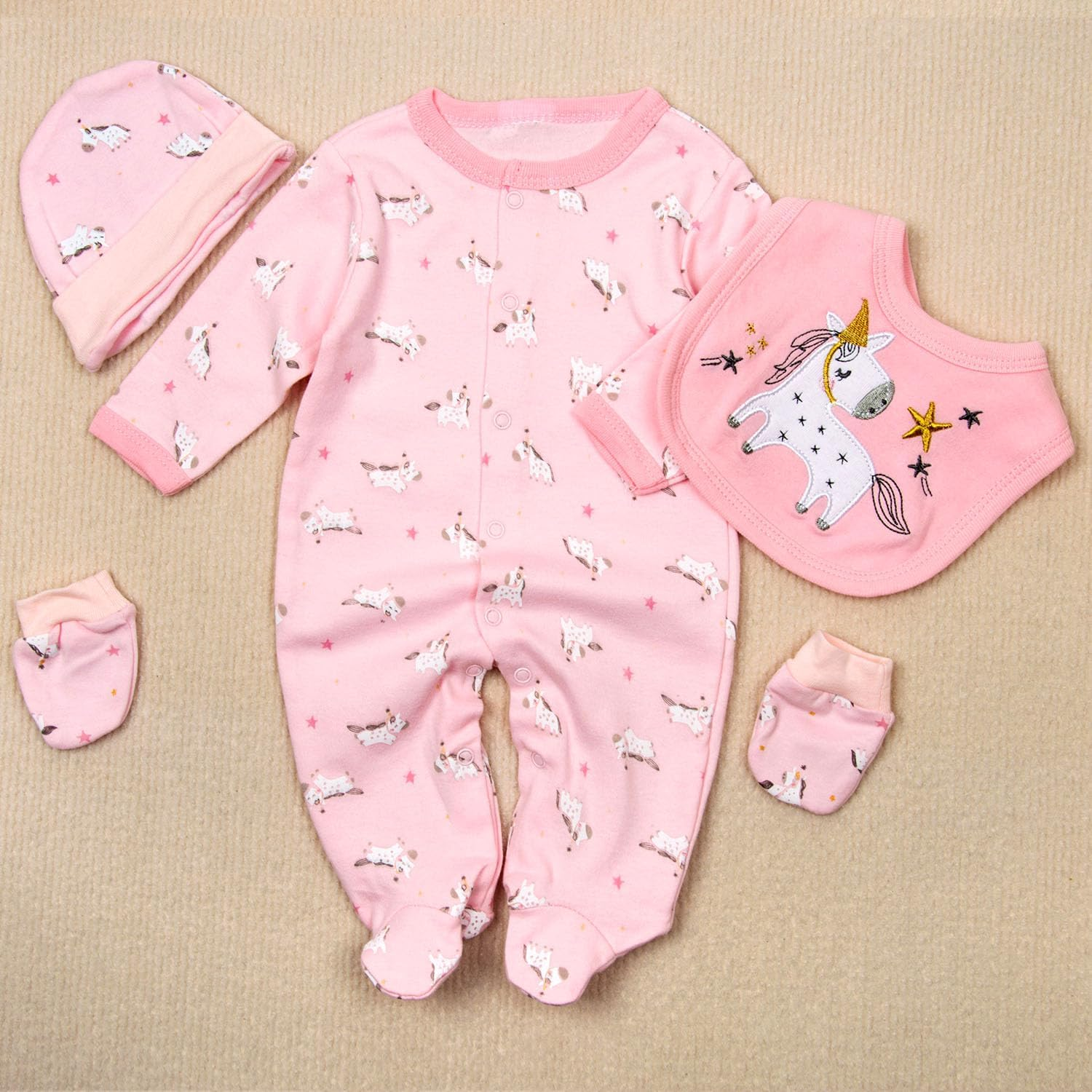 5 Pcs Reborn Baby Dolls Clothes for 17-22 Inch Girl Doll, Pink Newborn Doll Clothes + Hat and Bib Outfit Accessories Newest Design image number 5