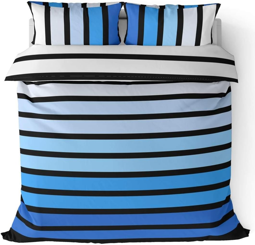 Rapport Soho Black Stripe Duvet Cover Quilt Bedding Set, Black White Grey, Double Size By
