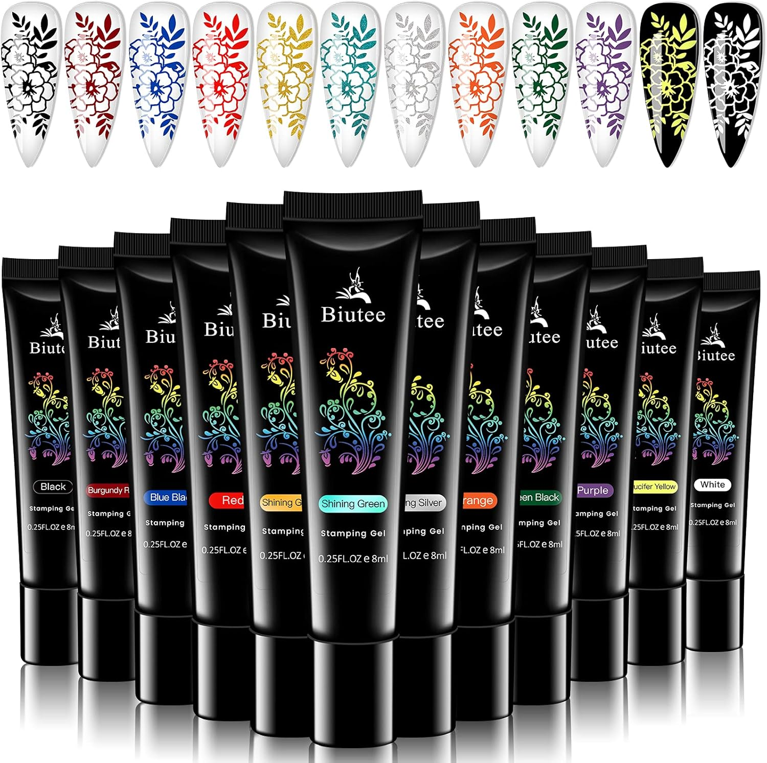 SEISSO Stamping Nail Polish Gels, 12 Colors Stamping Gels Black White Glitter Green/Silver/Golden for Nail Stamp Plate Stamper image number 3