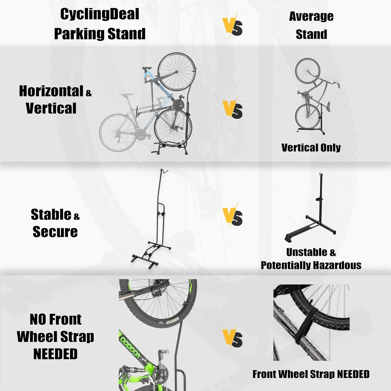 Cyclingdeal Upright Bike Stand Floor - Vertical & Horizontal Bicycle Stand Bicycle Storage - Safe & Secure Bike Storage Rack - for Wheels Sizes up to 29" - Bike Rack Garage Bicycle Rack