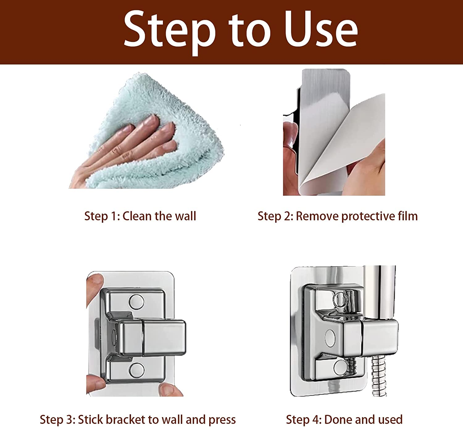 CANLENPK Self Adhesive Shower Head Holder, 360&deg; Adjustable Handheld Shower Wand Holder, Strong Adhesive Shower Mounting Bracket No Drilling Wall Mount Bracket (Black) image number 4