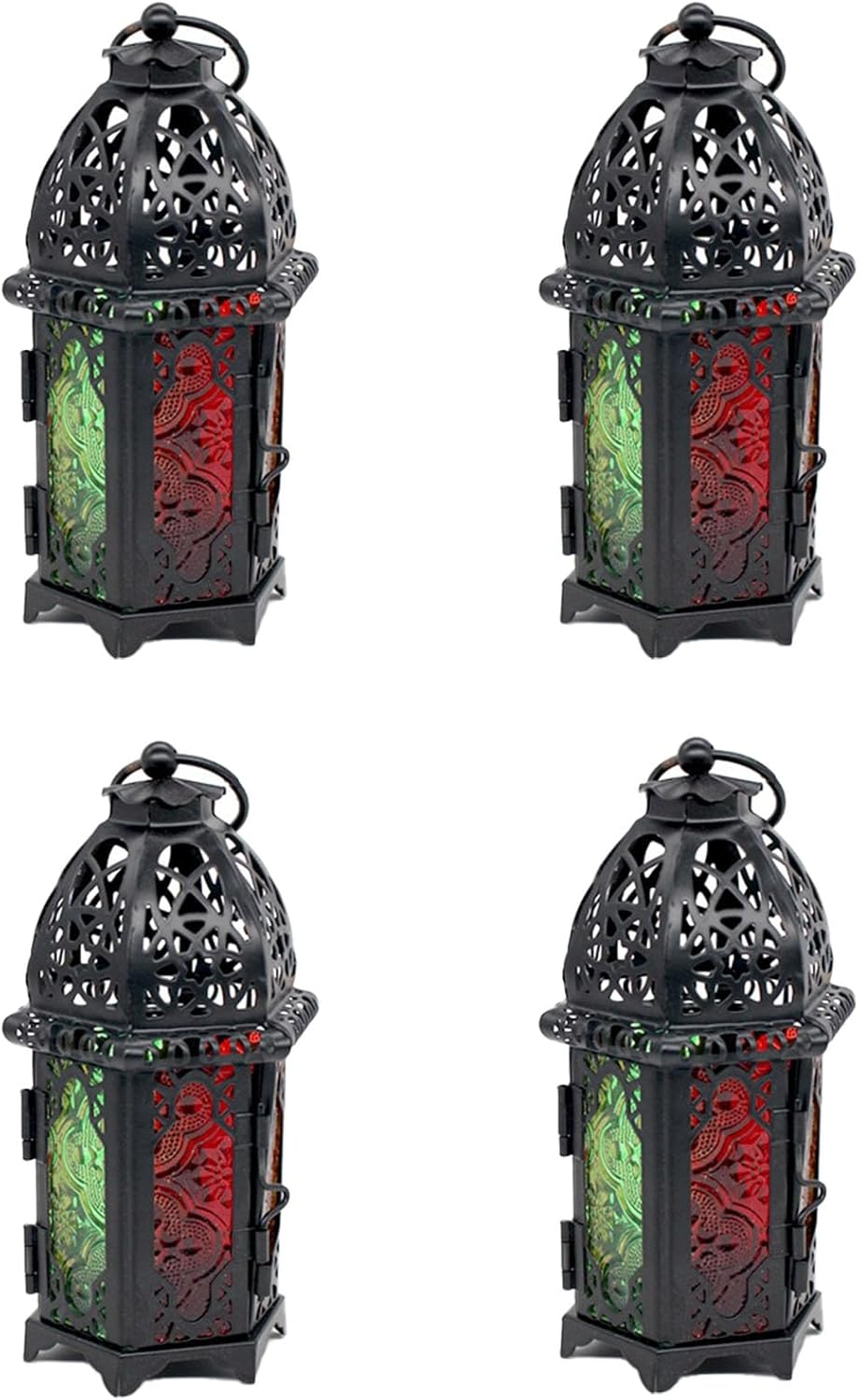 4 Pcs Moroccan Glass Candle Holder Metal Lantern Creative Aromatherapy Candle Cup Iron Art Decorative Piece Colorful Glass Windproof Design Ideal for Home Decor and Wedding Decorations(Black) image number 4