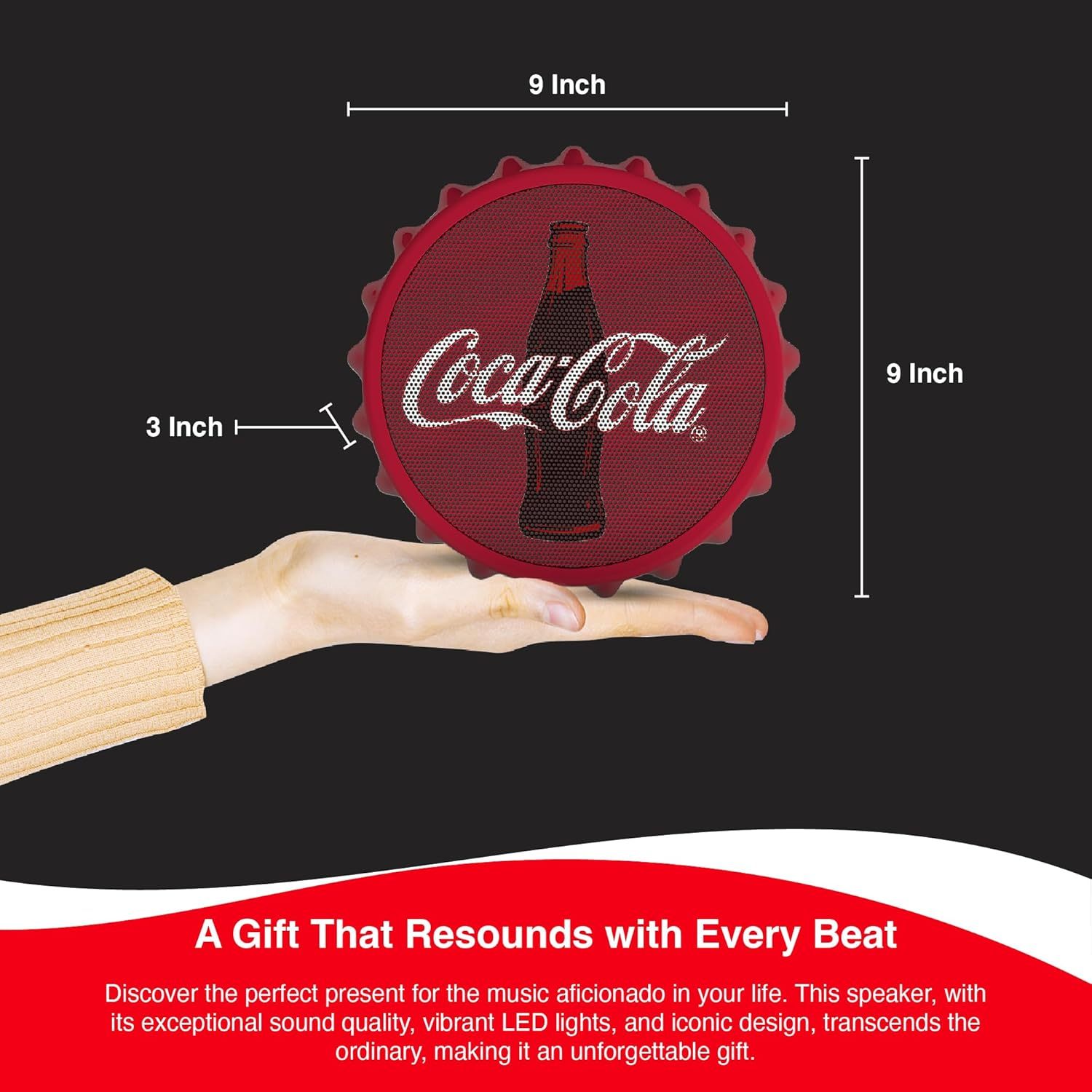 Coca-Cola Bottle Cap Shaped Bluetooth Speaker with Kickstand, Color Changing Light, FM Radio, 6H Playtime, Micro SD Card, Aux Port for Home/Outdoors/Beach/Bar | Portable Bluetooth Speakers image number 1