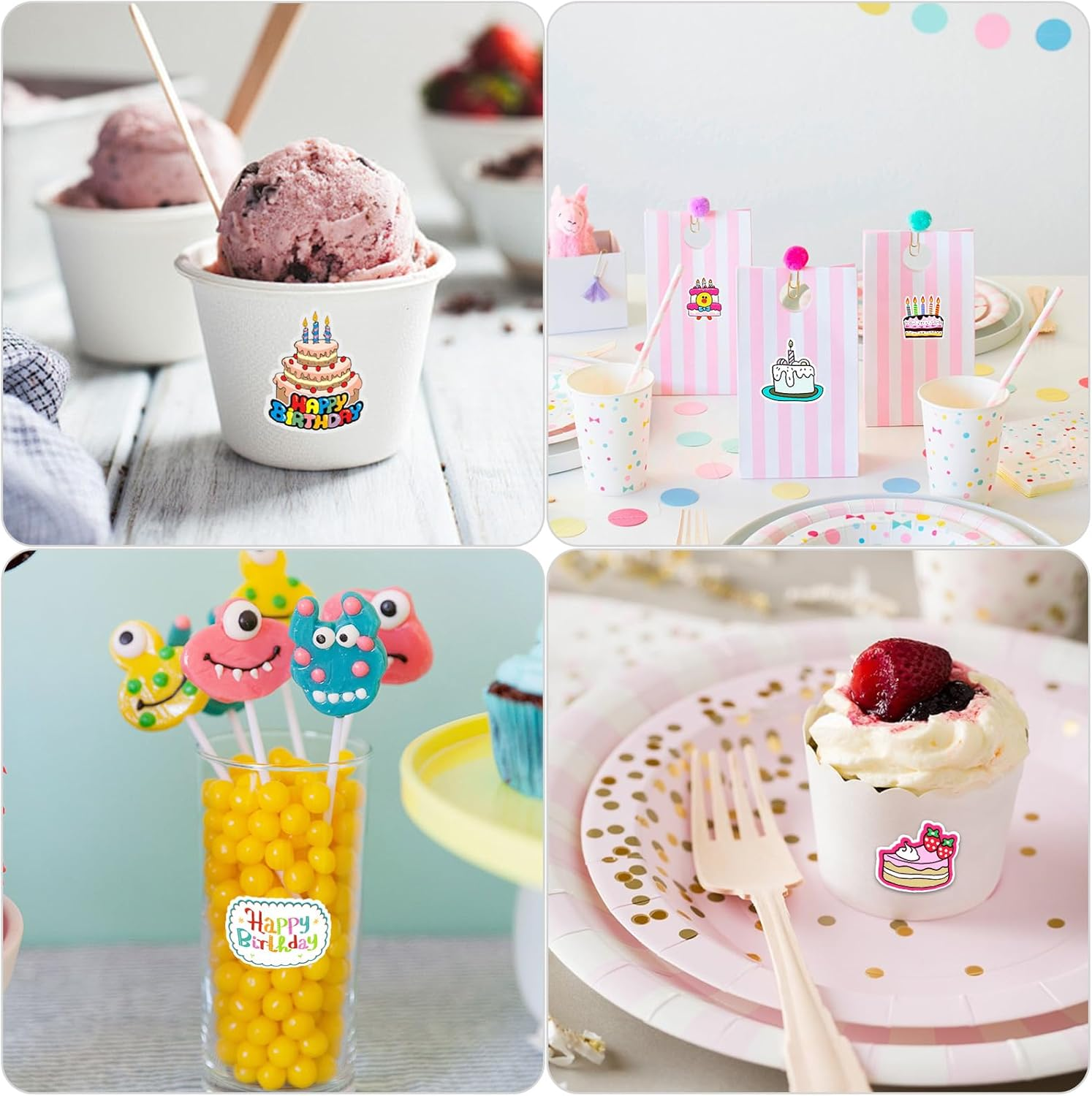 Bighan 50 Pcs Happy Birthday Stickers, Waterproof Vinyl Decals for Kids, Celebratory Birthday Elements on Plastic, Metal, Glass, Wood image number 2