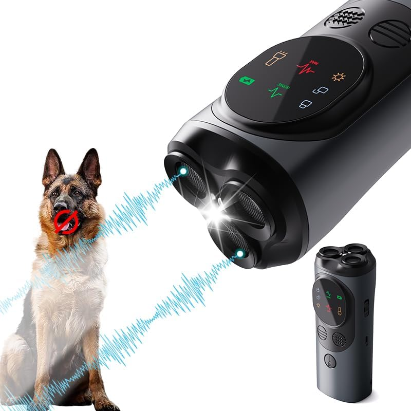 Dog Bark Deterrent &ndash; Ultrasonic Dog Training Device with LED Light, 3-Head 50Ft Range Anti-Bark Control, Rechargeable Handheld Dog Repellent with Dual Frequency, Pet-Friendly & Portable (Orange)
