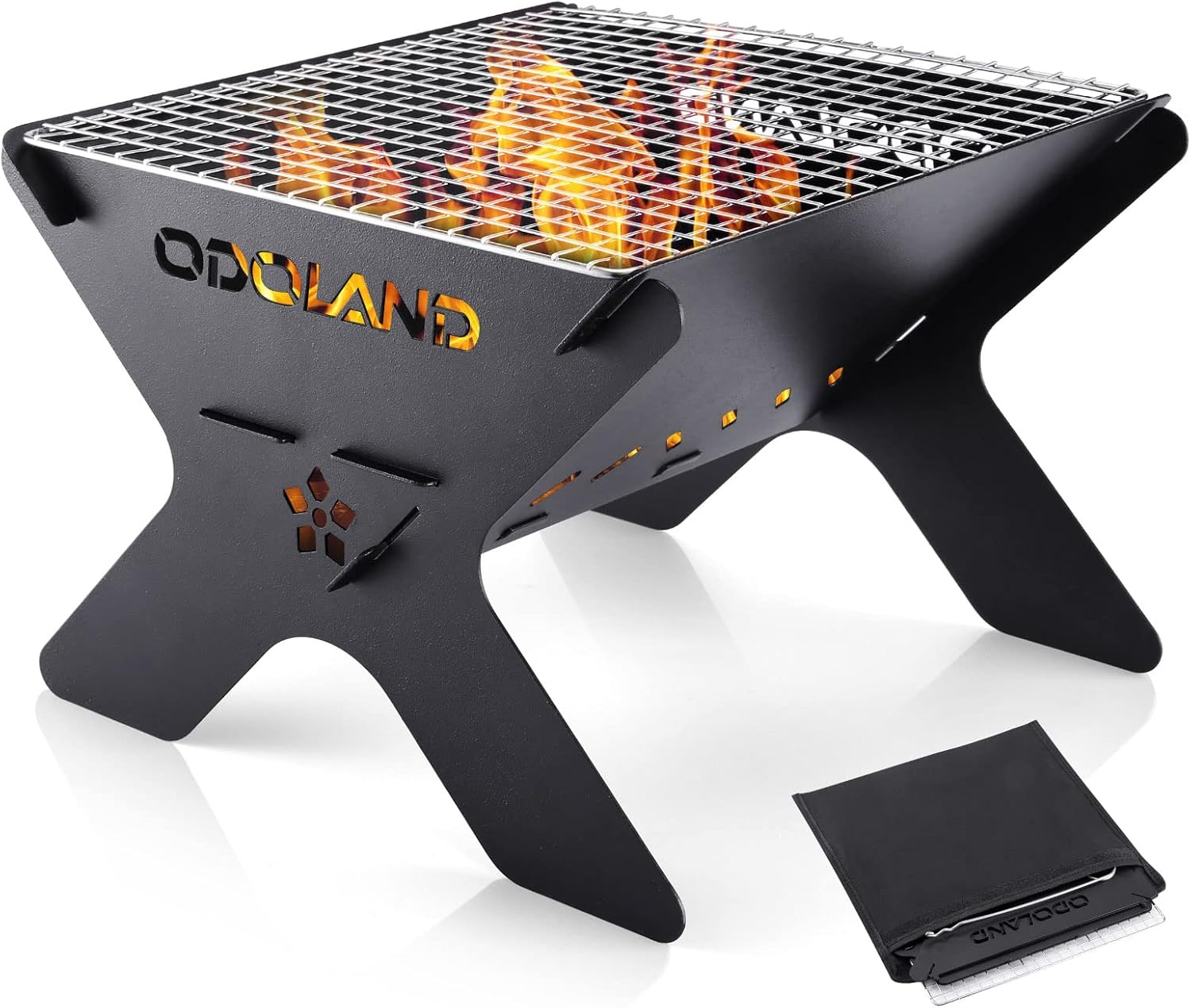 Odoland Camping Fire Pit, Portable Fire Pit for Camping, 2 in 1 Wood Burning Fire Grill with Detachable Cooking Grate for outside BBQ, with Carry Bag image number 5