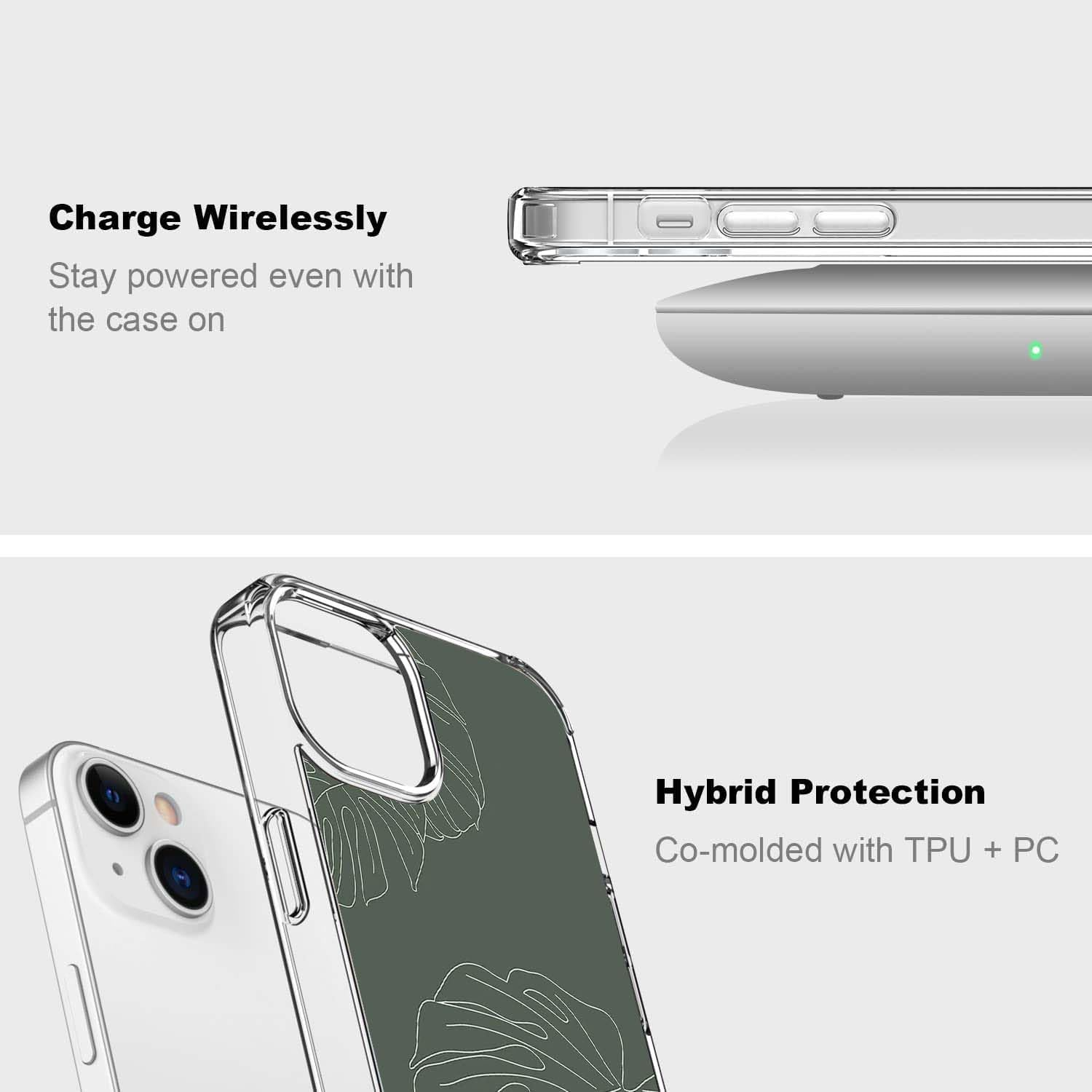 Sage Green Leaves Case Compatible with Iphone 13, Monstera Line Art Case for Iphone 13, Trendy TPU Phone Case Cover image number 3