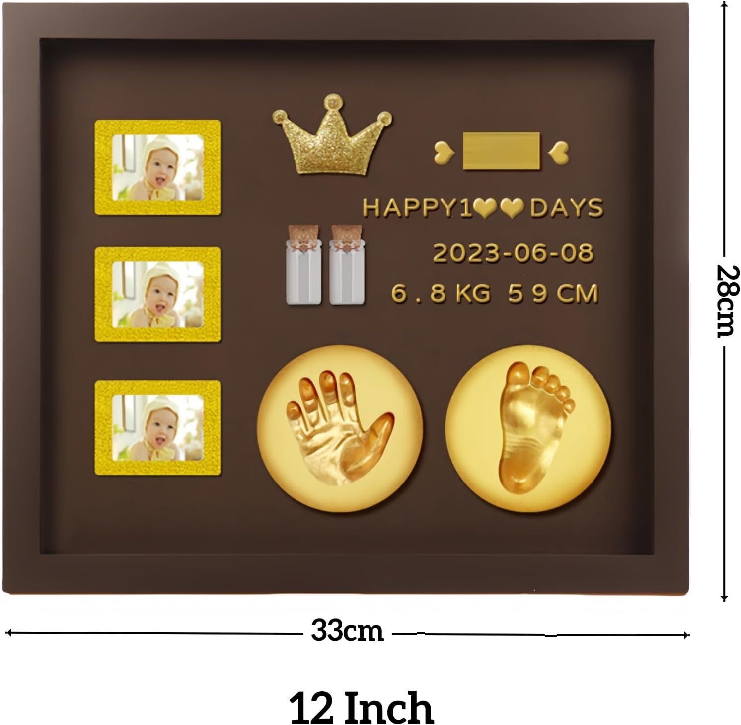 Baby Hand and Footprint Kit with 3 Photo Slots, Golden Ink Pad & Number/Letter Stickers, Non-Toxic Newborn Gift Set for Baby Shower, Nursery Decor, Keepsake Memory Frame image number 3