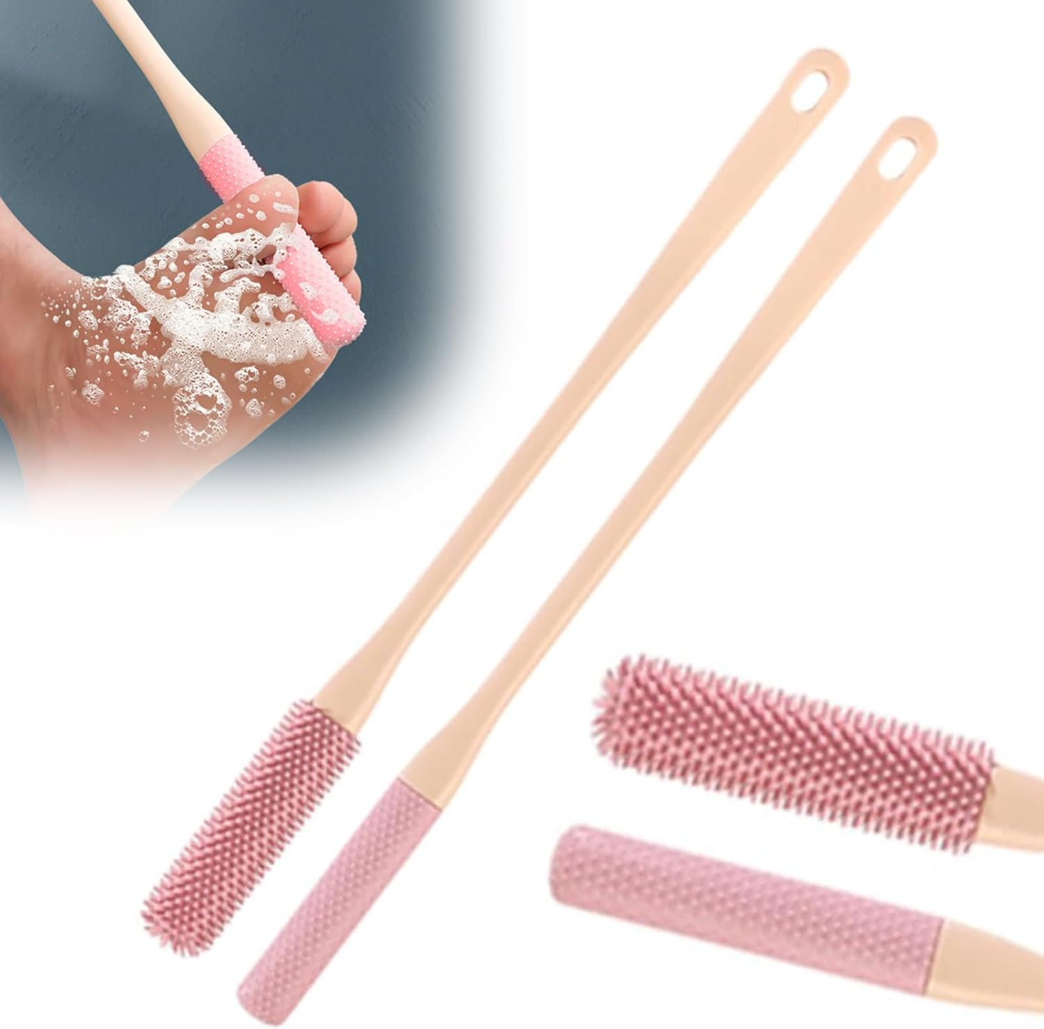 Toe Gap Cleaning Brush, Long Handled Silicone Toe Cleaner Toes Crevice Soft Rubber Brush,Exfoliating Brush Foot Scrubber for Shower for Seniors,Elderly, Men and Women (Gray)