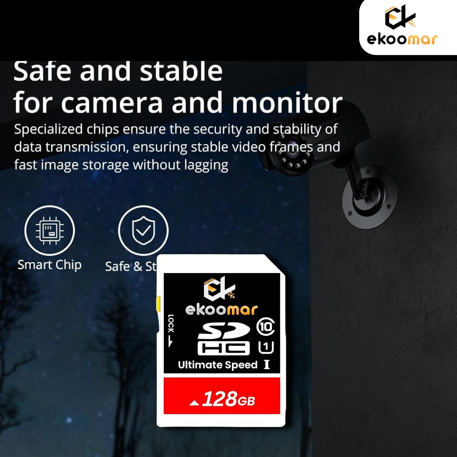 Ekoomar U1 128GB SD Card - Class 10, High-Speed Memory Card with 100Mb/S for Digital Camera, Dash Cam, & Video Recording | Durable & Reliable Storage for Memories, Camera SD Card image number 1