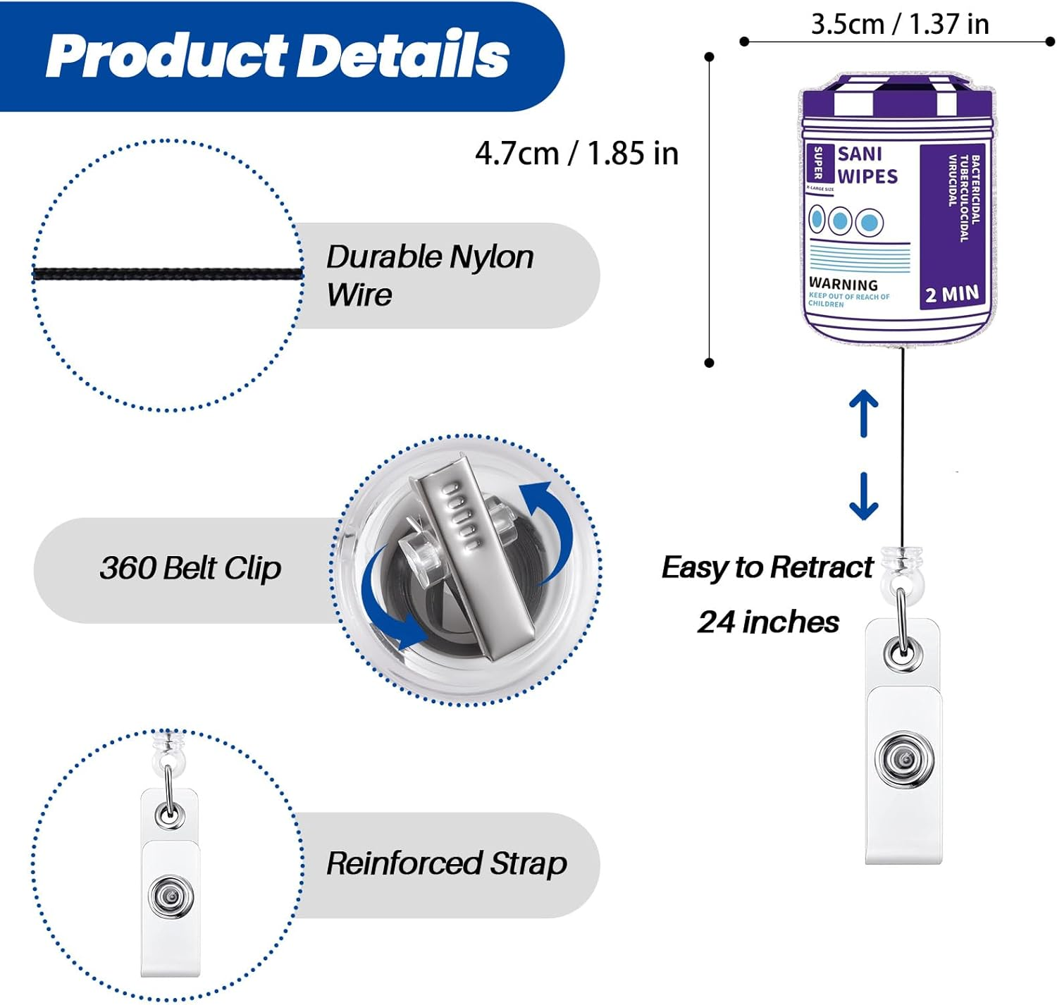 Sani Wipes Funny Badge Reel, Cute Nurse Doctor Work Badge Holder with Retractable Clip, Nursing Student RN CNA LPN MA Medical Worker ID Name Badge Buddy, Fun Healthcare Badge Accessories - First Of All, I'M A Delight image number 3