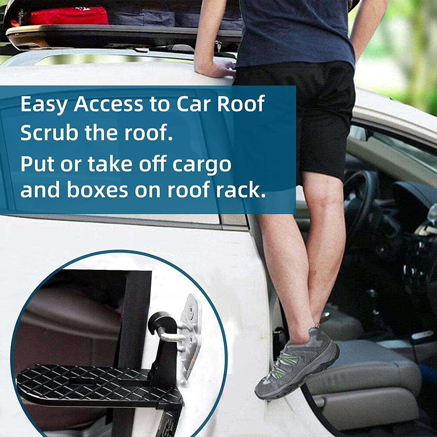 Car Doorstep Worthplanet Multifunction Ladder Foot Pegs Car Roof Rack Step Car Door Step Foot Pedal with Safety Hammer for Car Rooftop Roof-Rack Truck SUV Jeep RV Off-Road W120035 image number 1