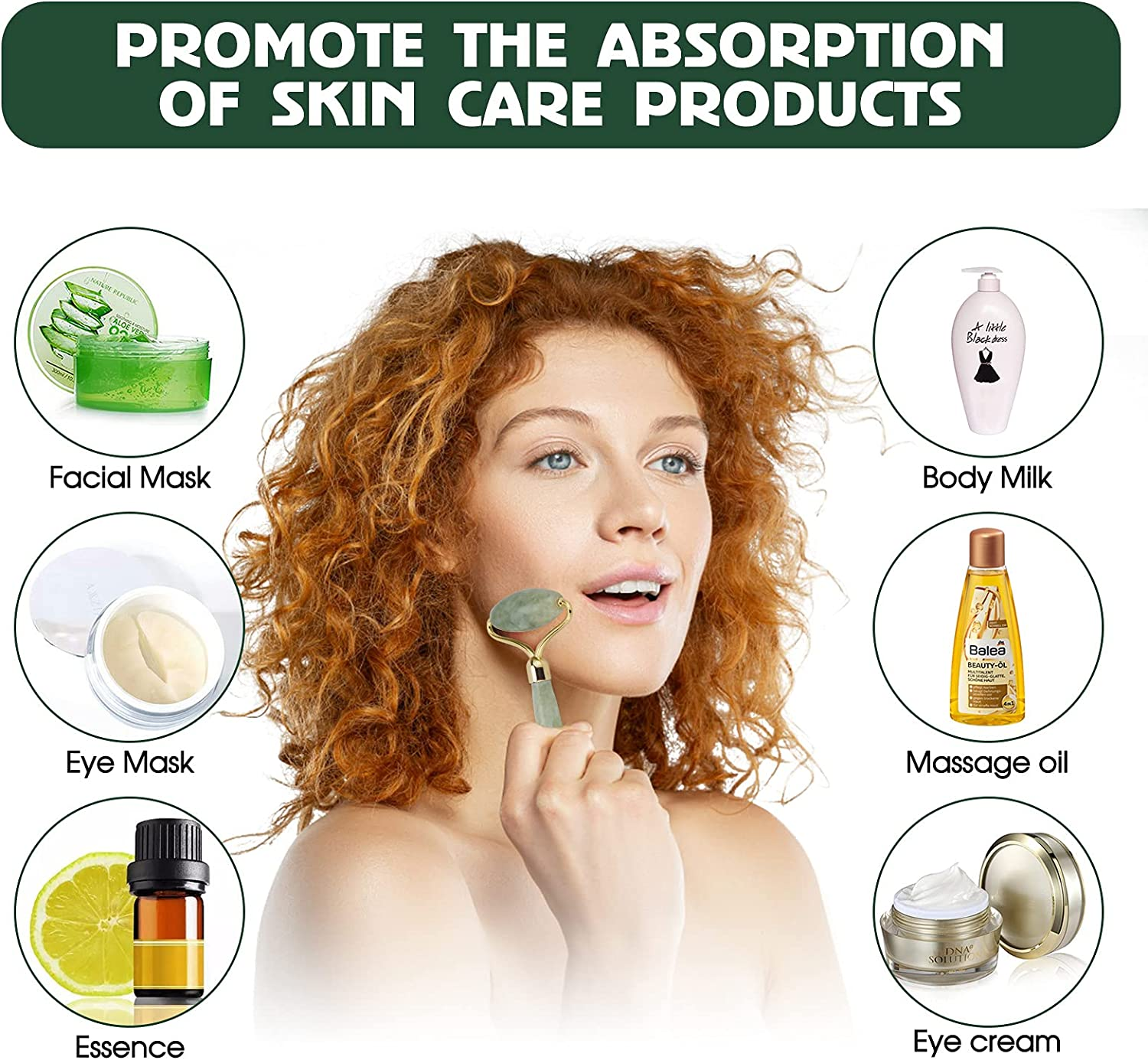 Gua Sha Stone & Jade Roller Gift Set, Anti-Aging Natural Facial Roller Jade Gua Sha Set, Beauty Face Roller for Rejuvenate Skin & Remove Wrinkles (Light Green Set) image number 3